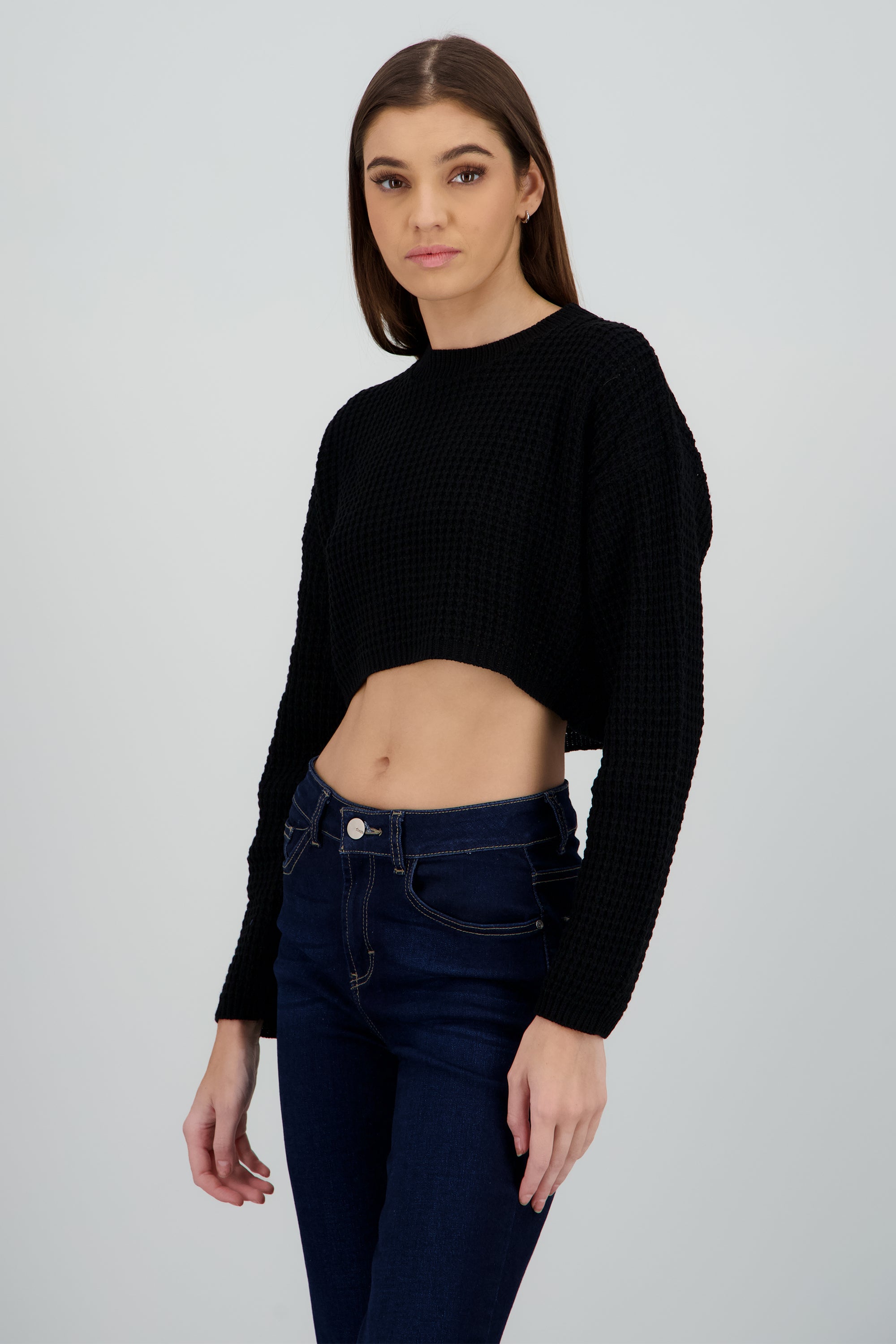 Sueter tejido ancho crop NEGRO