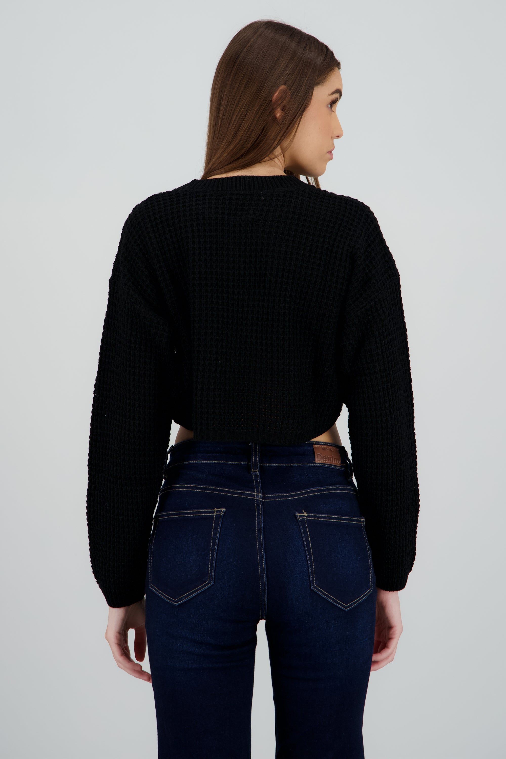 Sueter tejido ancho crop NEGRO
