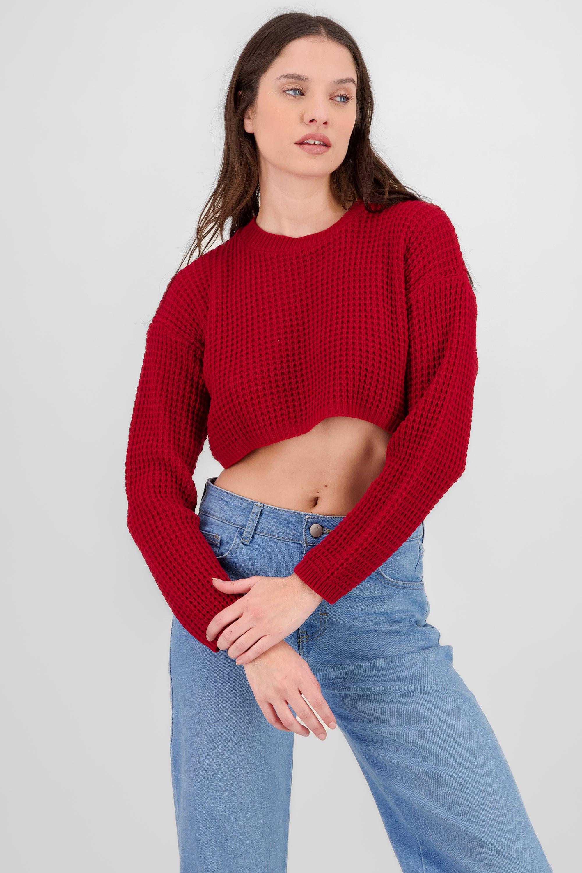 Sueter tejido ancho crop ROJO