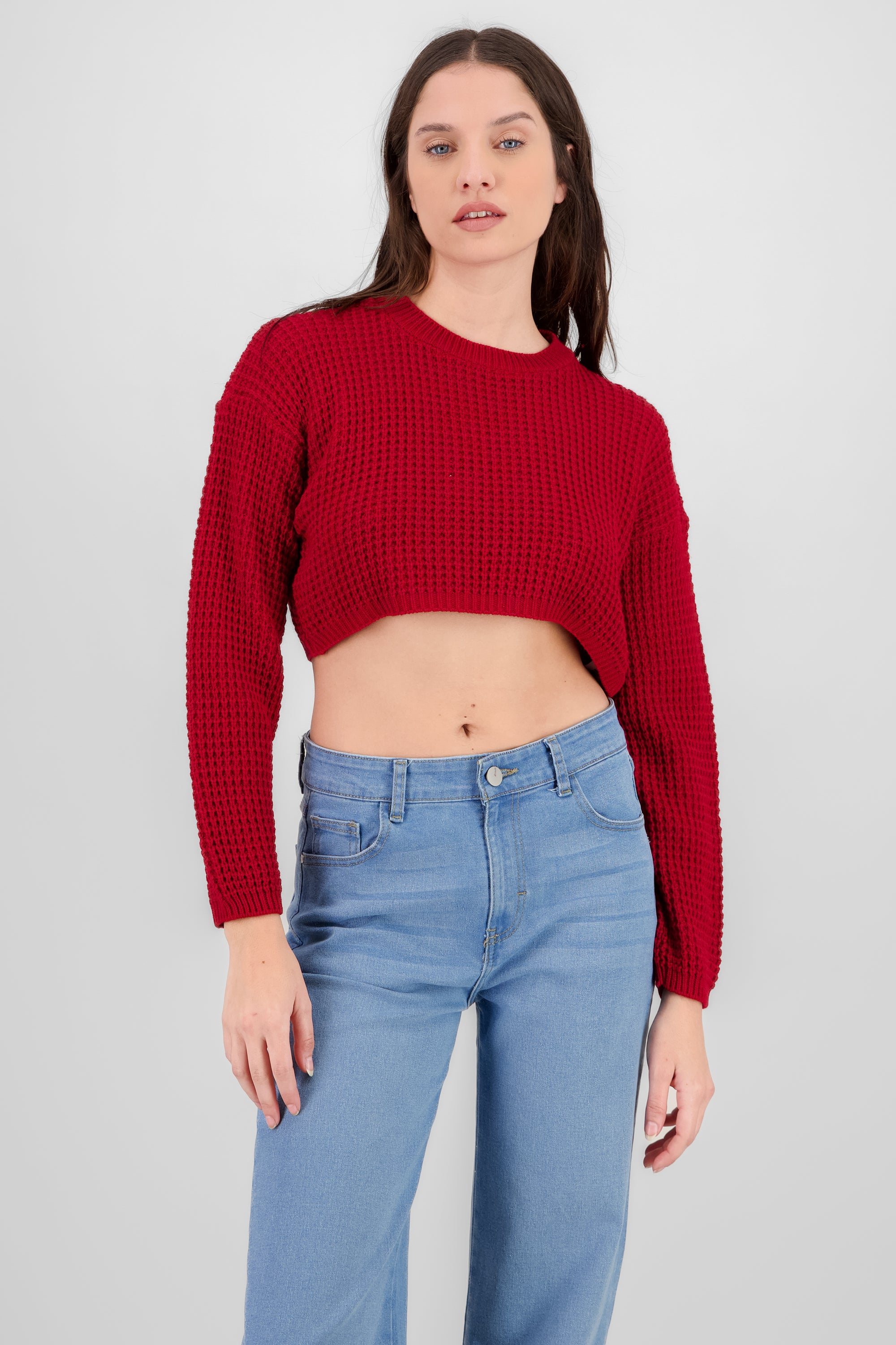 Sueter tejido ancho crop ROJO