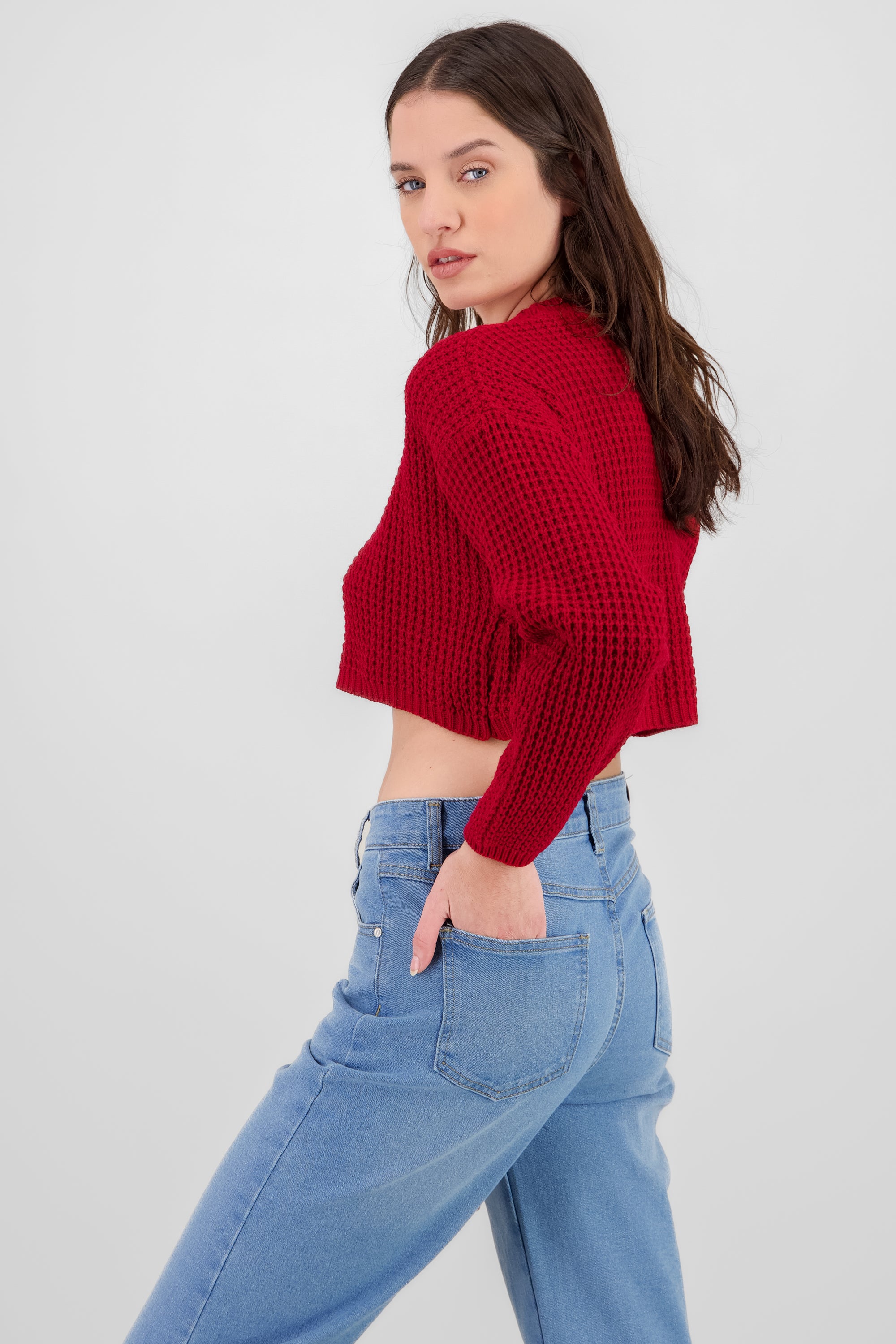 Sueter tejido ancho crop ROJO