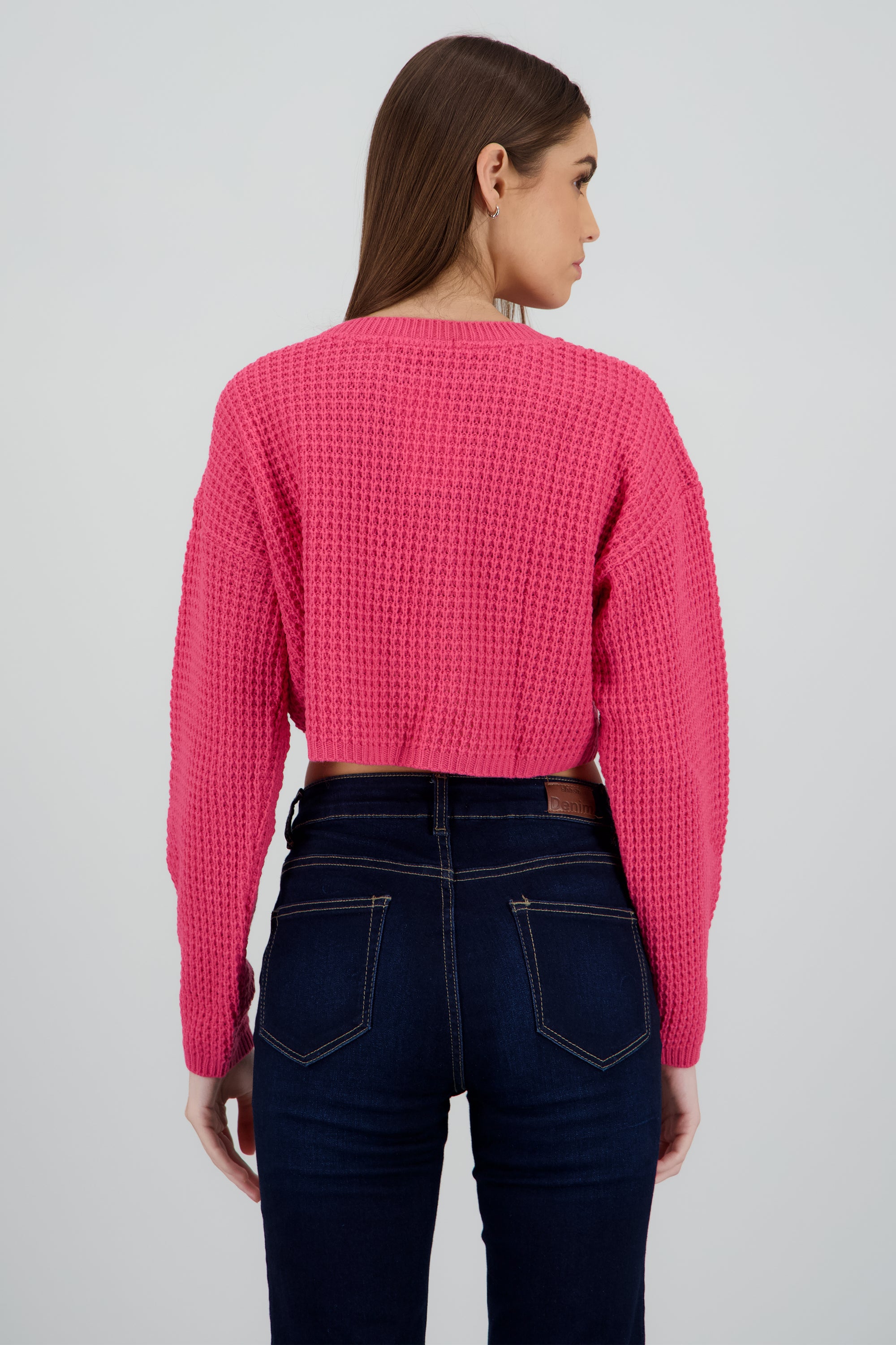 Sueter tejido ancho crop ROSA BRILLANTE