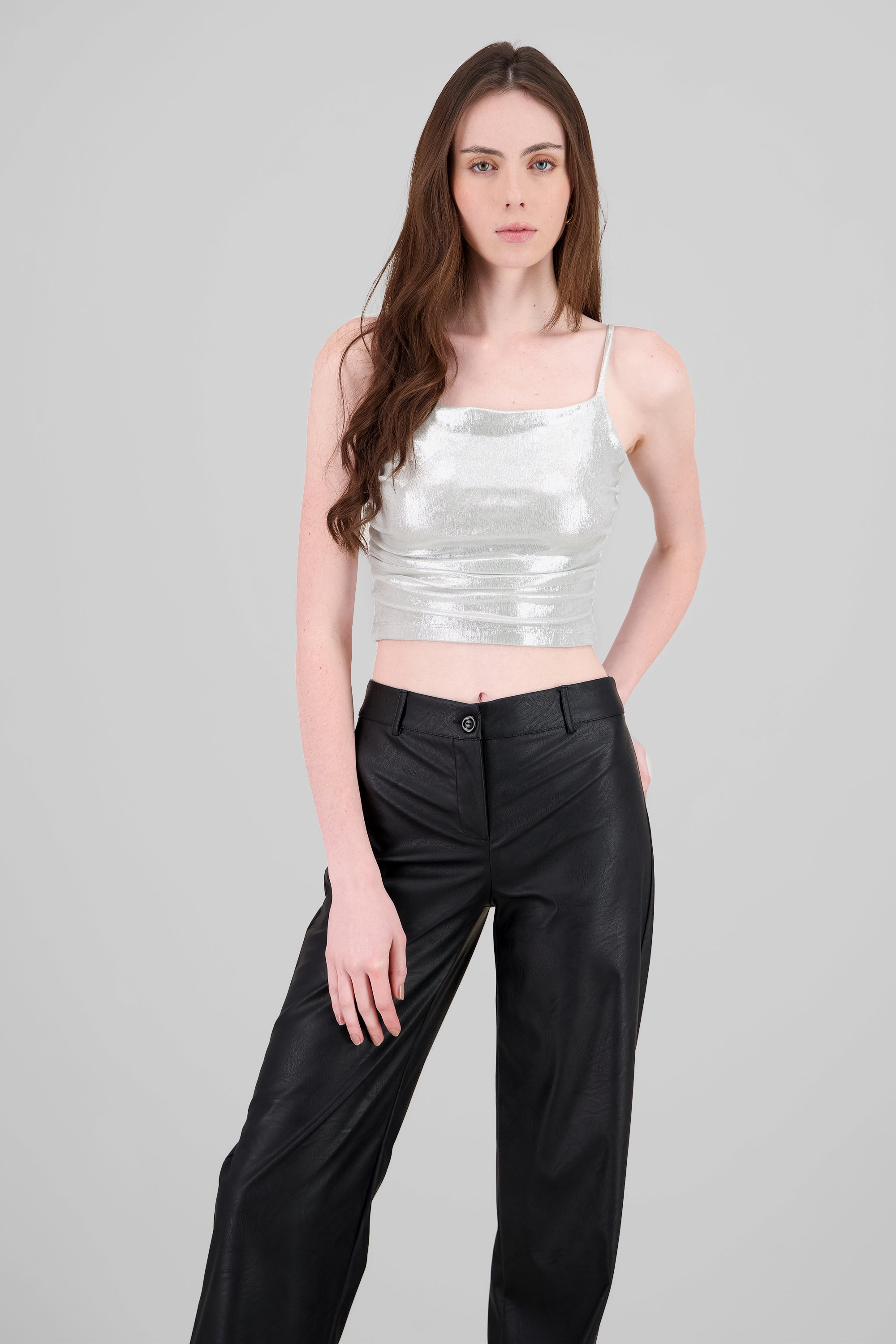 Top crop tirantes detalle brillos BLANCO