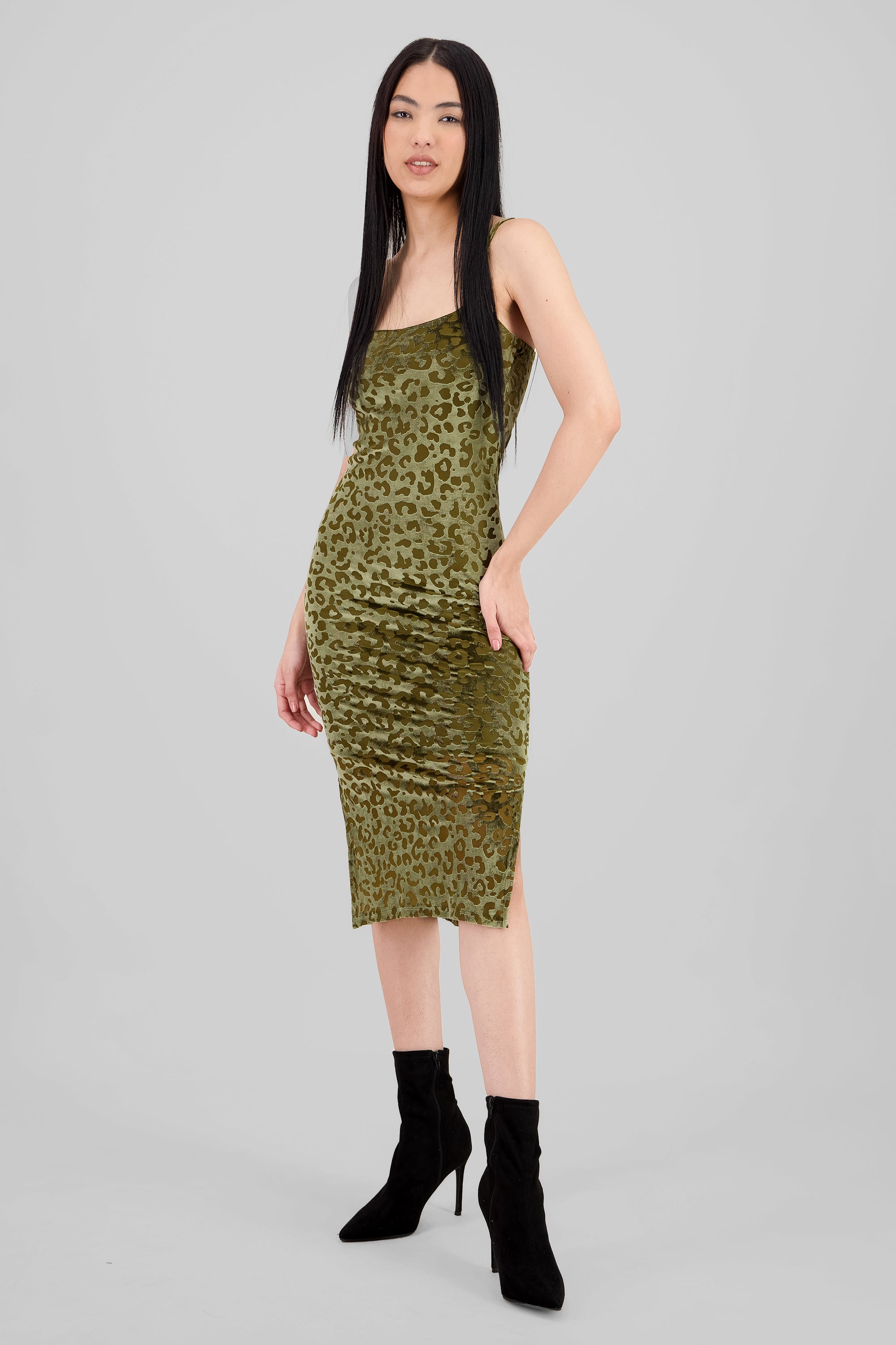 Vestido tirantes animal print velvet OLIVO