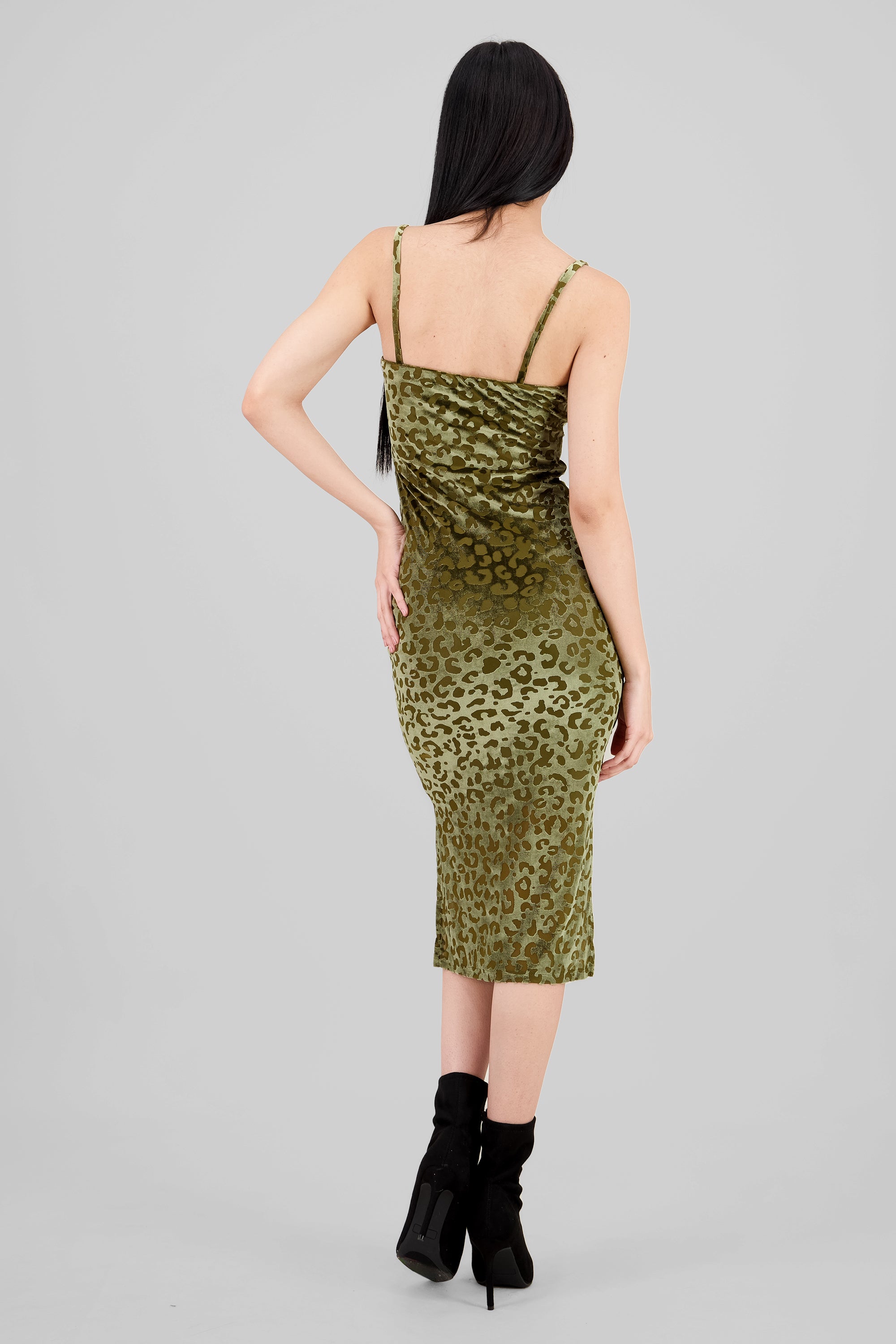 Vestido tirantes animal print velvet OLIVO