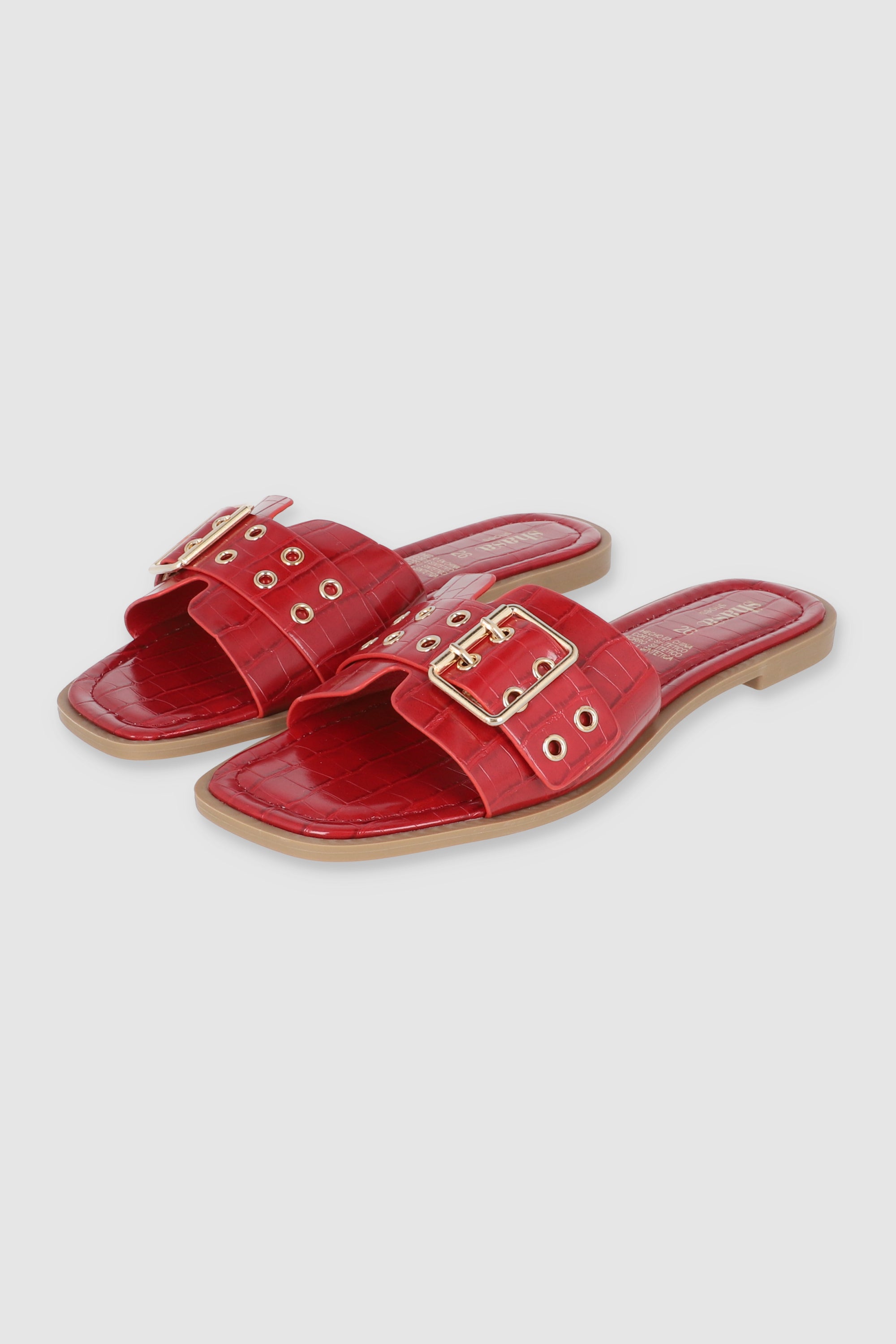 Sandalia tira ancha hebilla eyelets ROJO