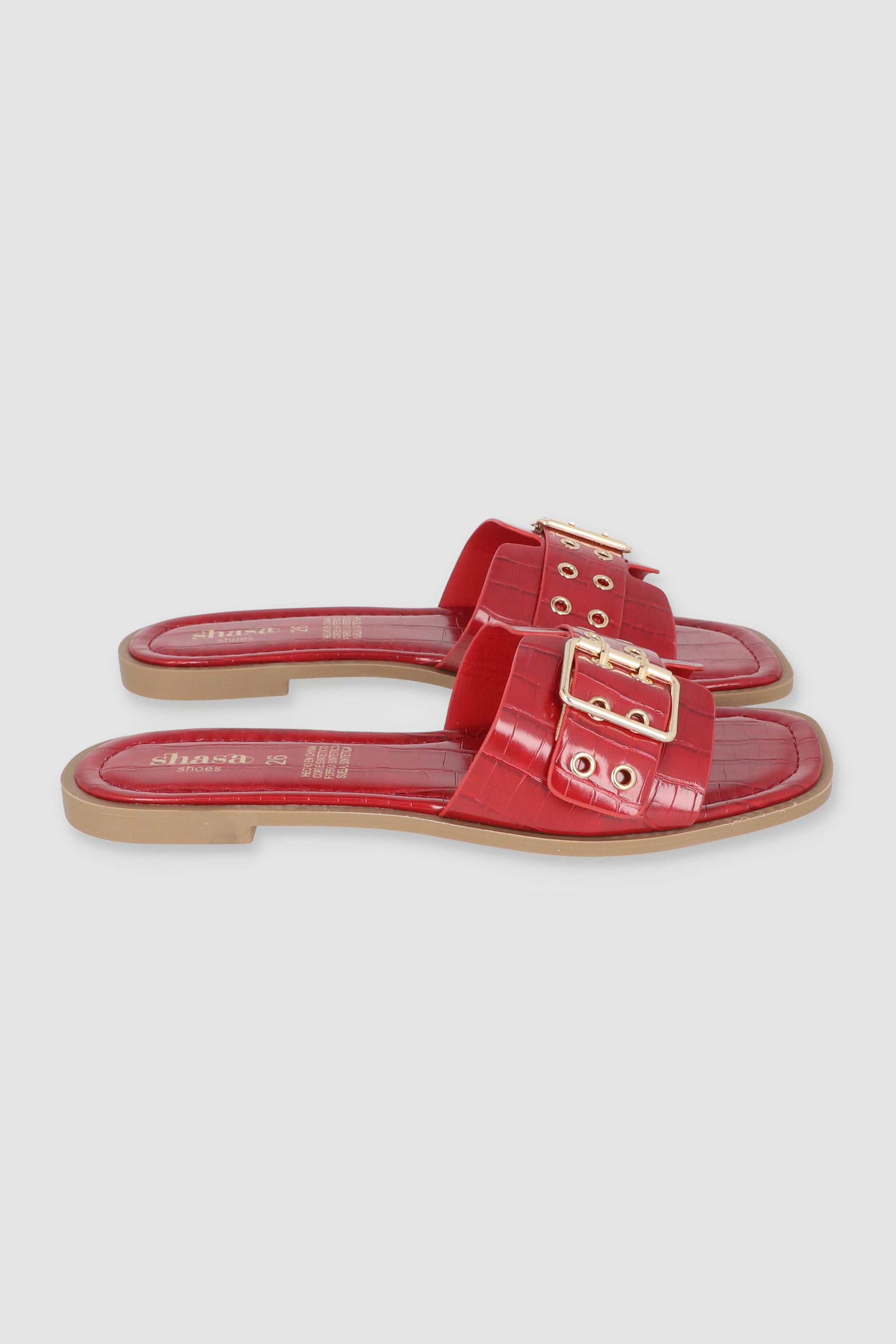 Sandalia tira ancha hebilla eyelets ROJO