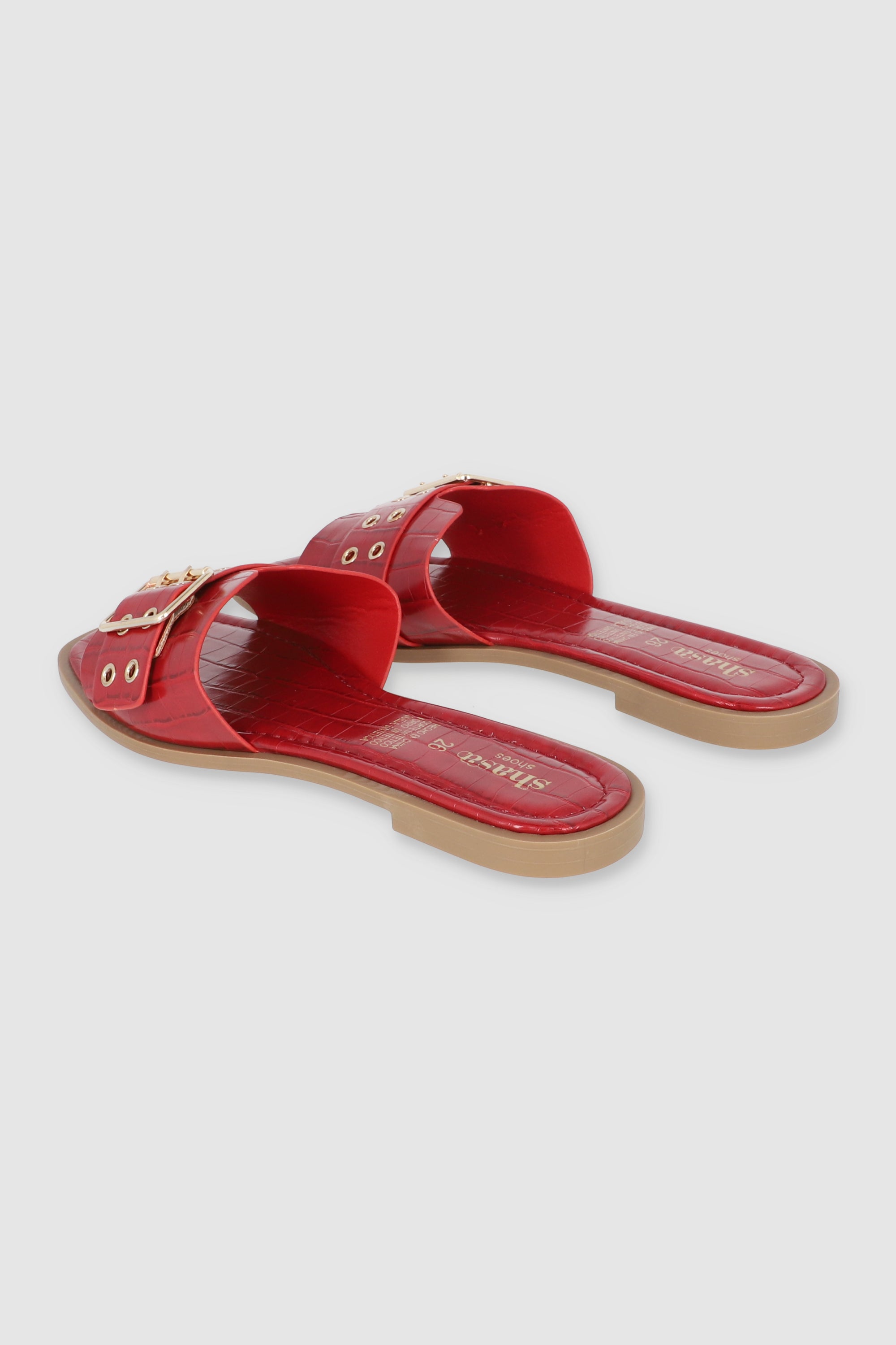 Sandalia tira ancha hebilla eyelets ROJO