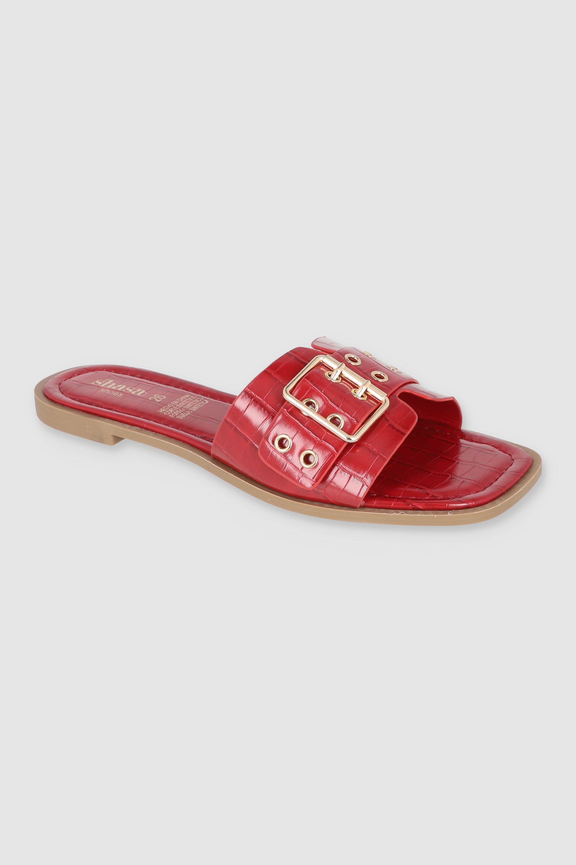 Sandalia tira ancha hebilla eyelets ROJO