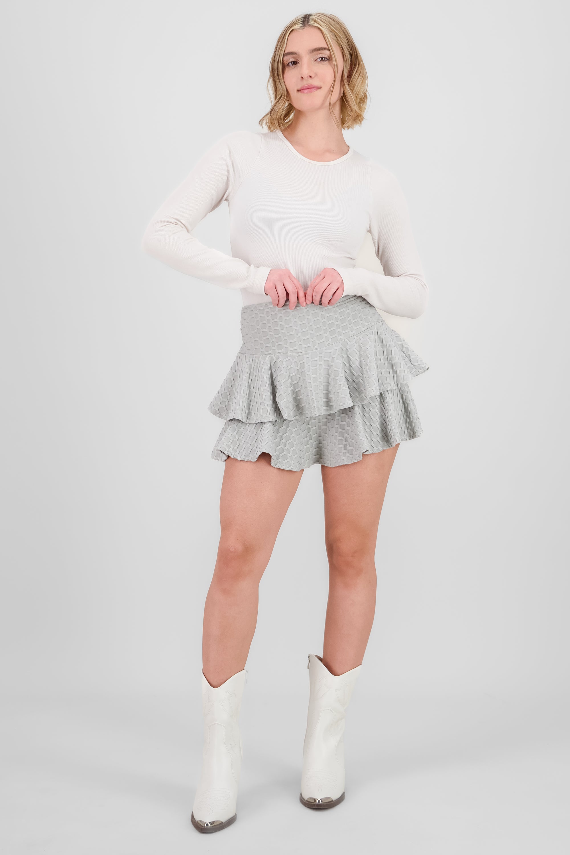 Falda mini doble olan textura GRIS