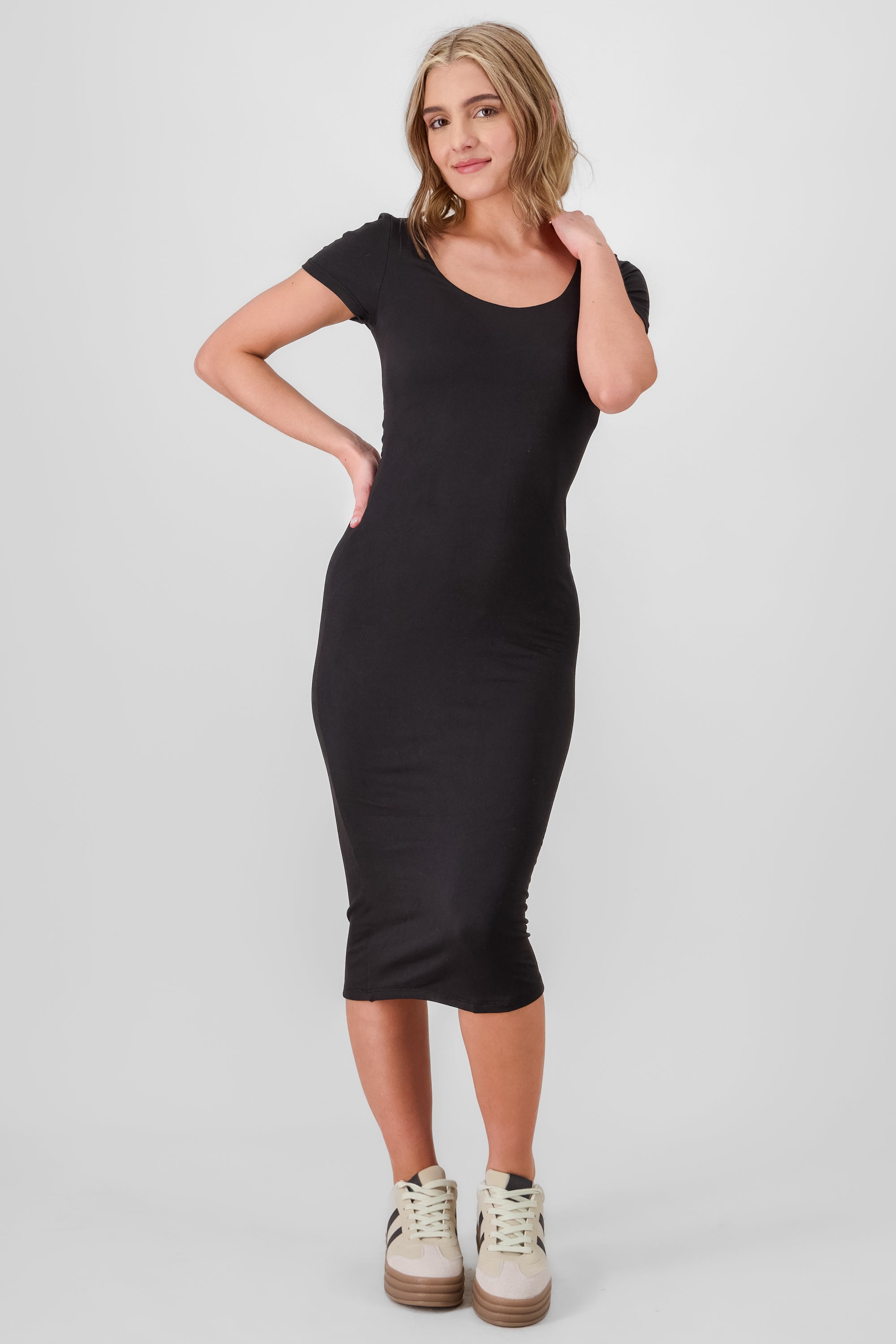 Vestido midi ribbed NEGRO