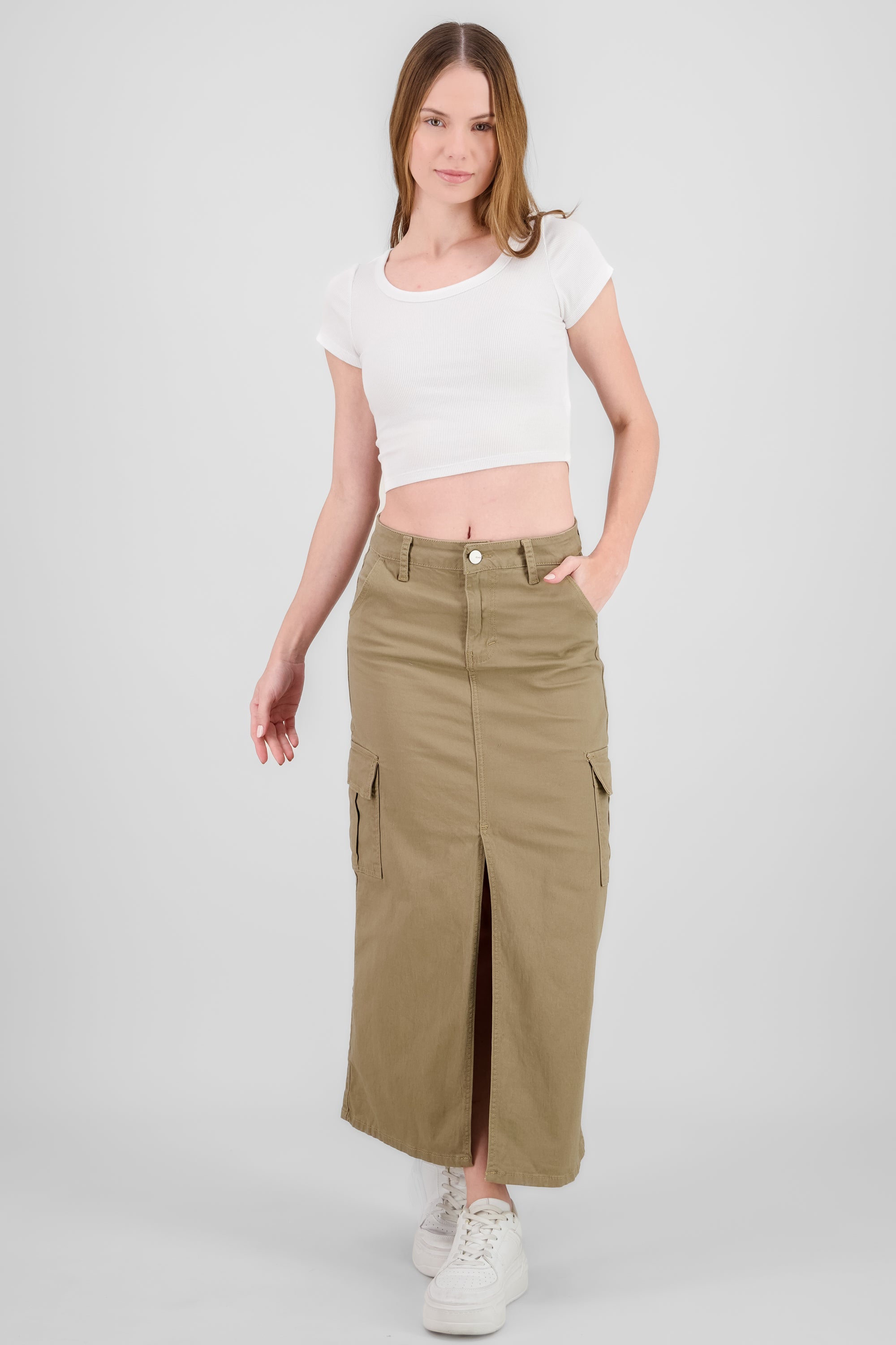 Falda midi abertura cargo KHAKI