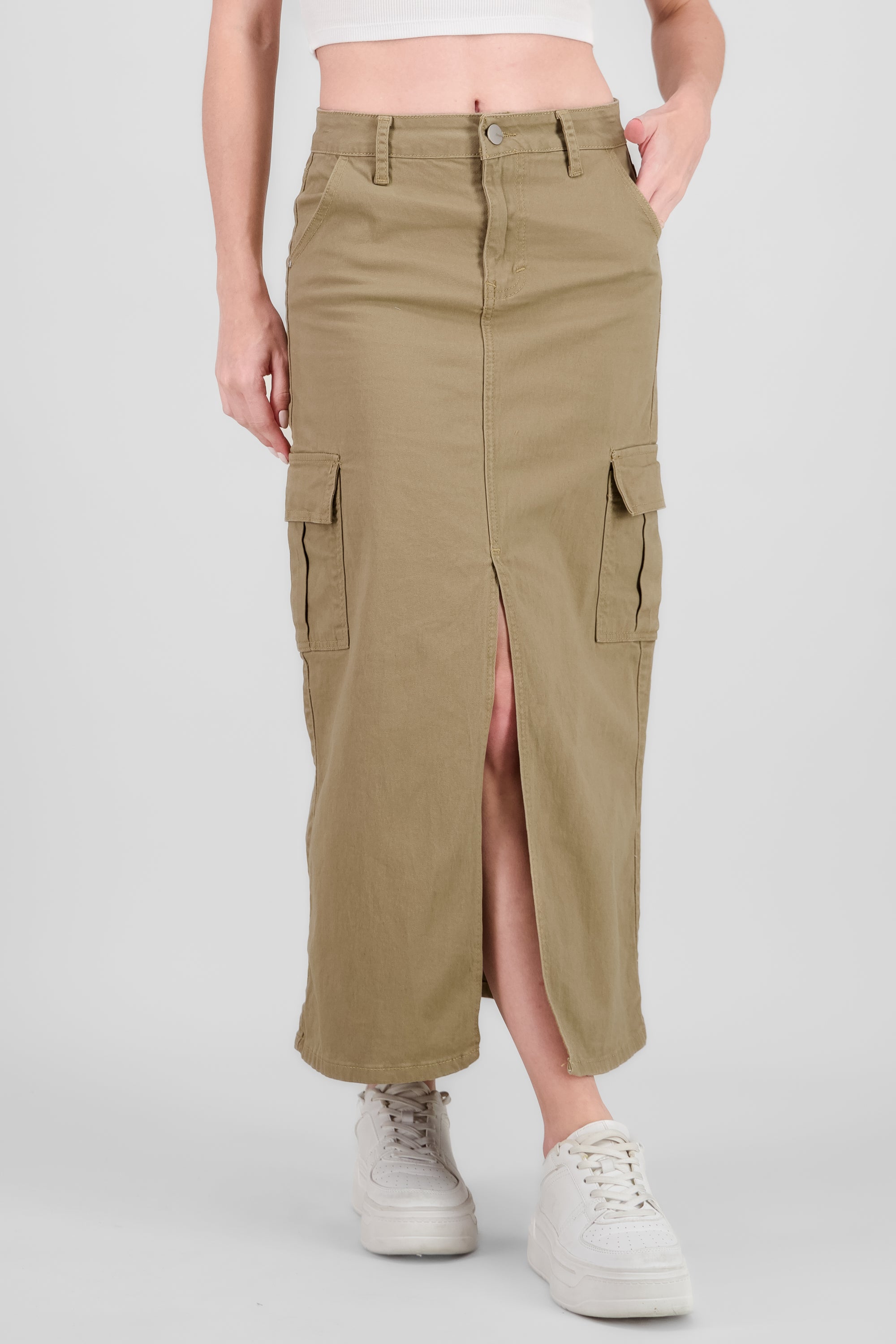 Falda midi abertura cargo KHAKI