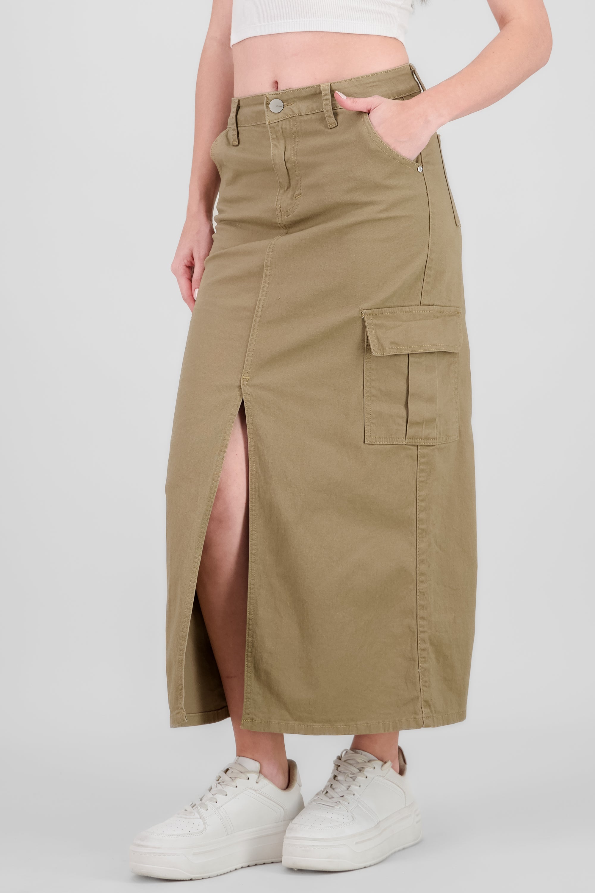 Falda midi abertura cargo KHAKI