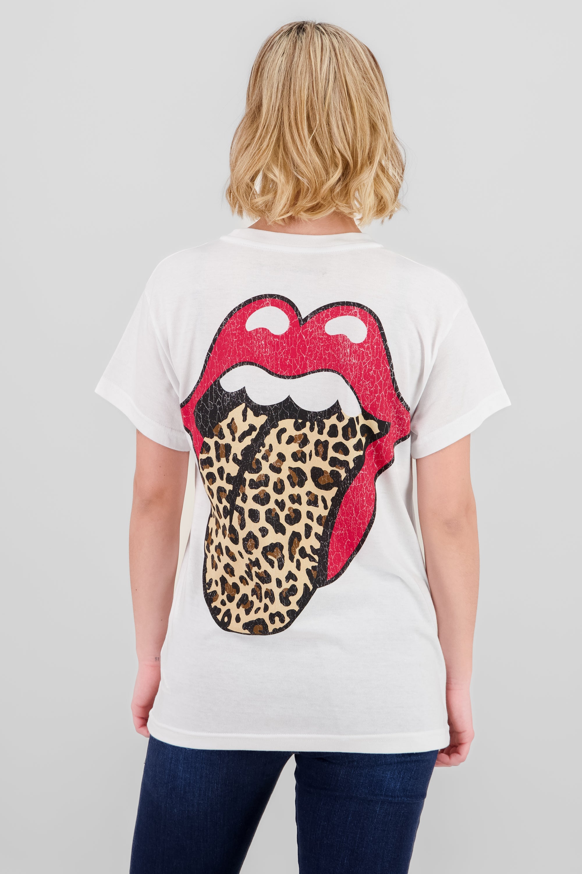 Playera Rolling Stones animal print frente espalda BLANCO