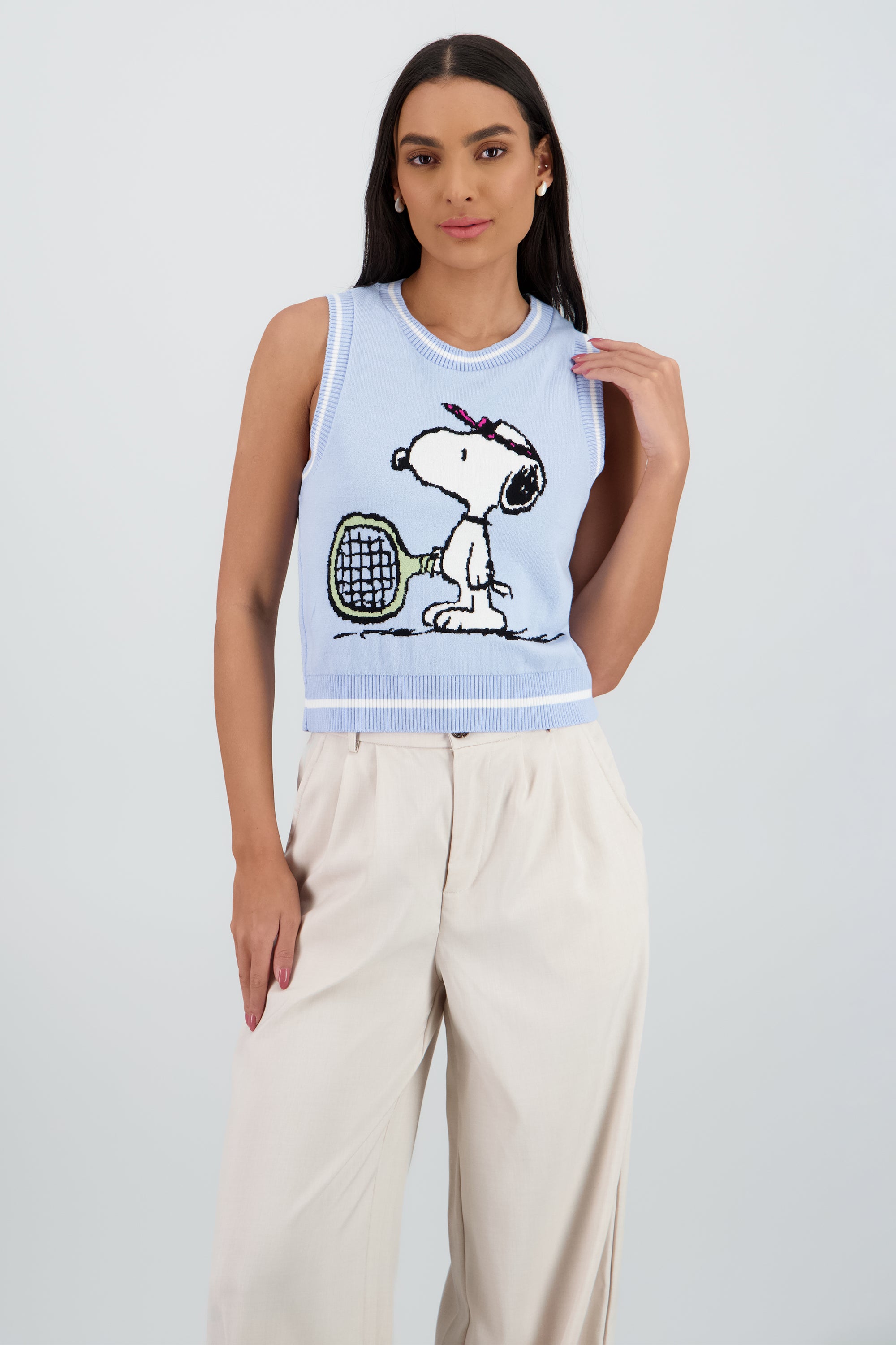 Chaleco líneas Snoopy tenis AZUL PASTEL