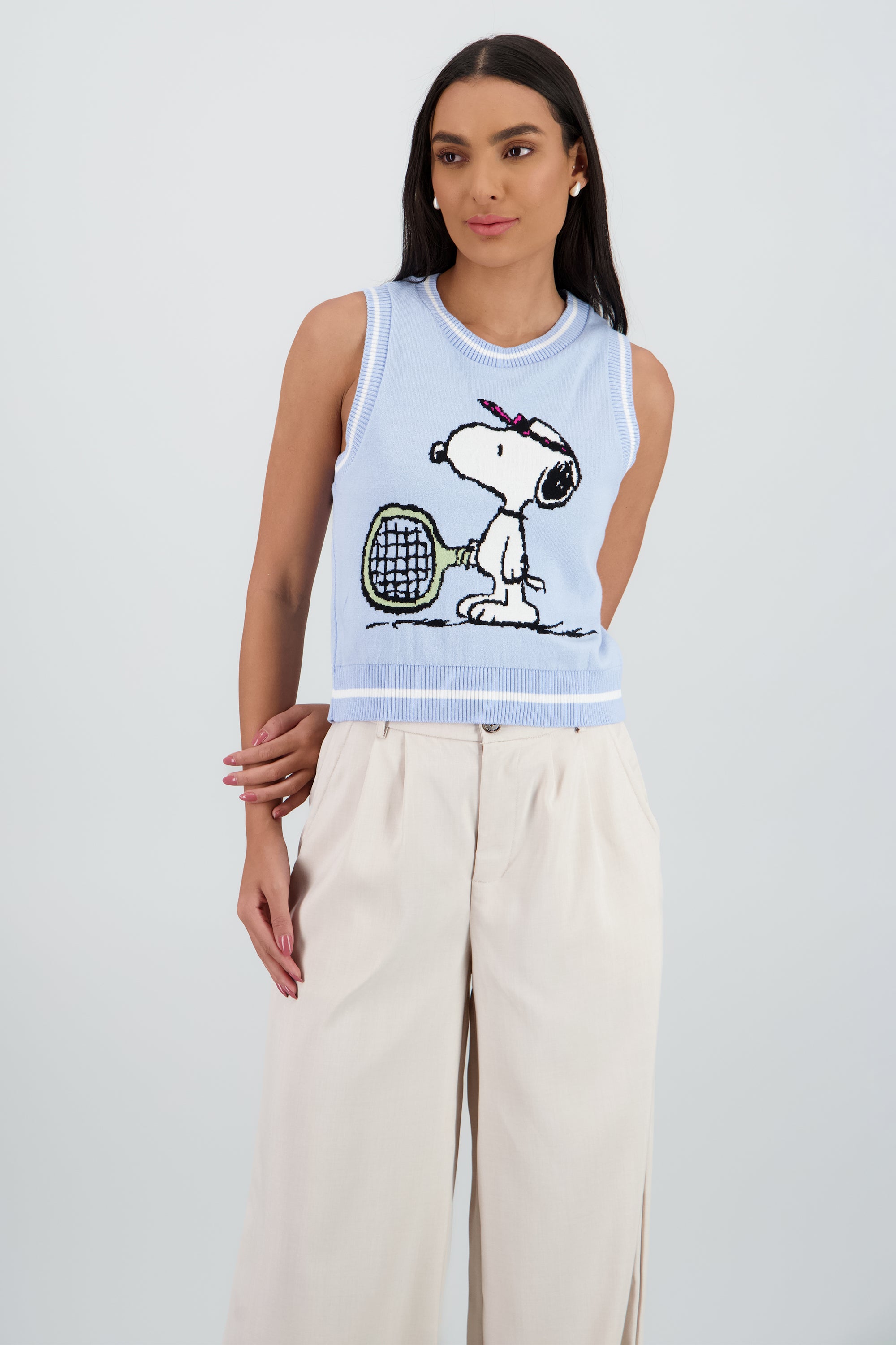 Chaleco líneas Snoopy tenis AZUL PASTEL