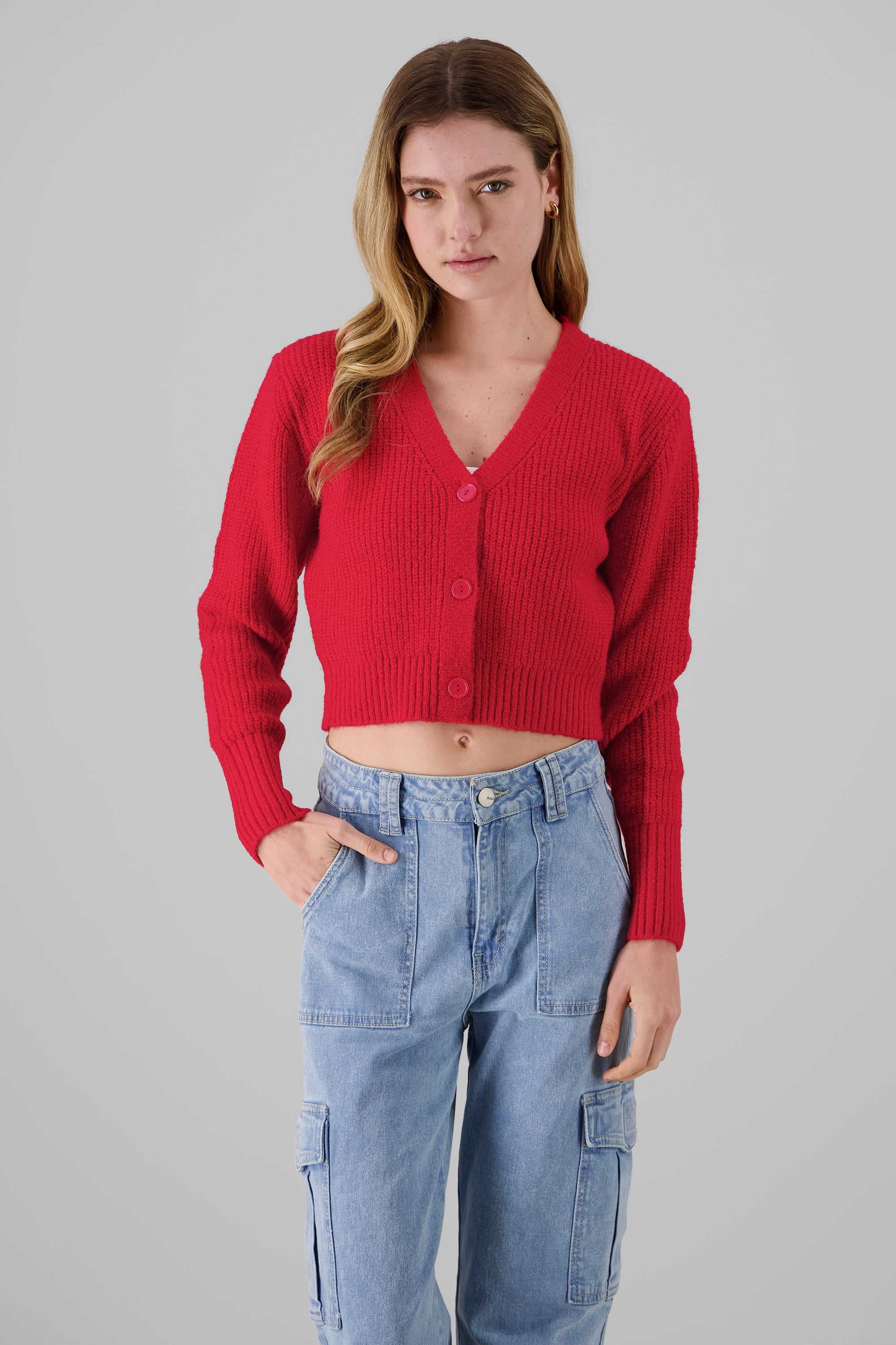 Cardigan de tejido con botones ROJO