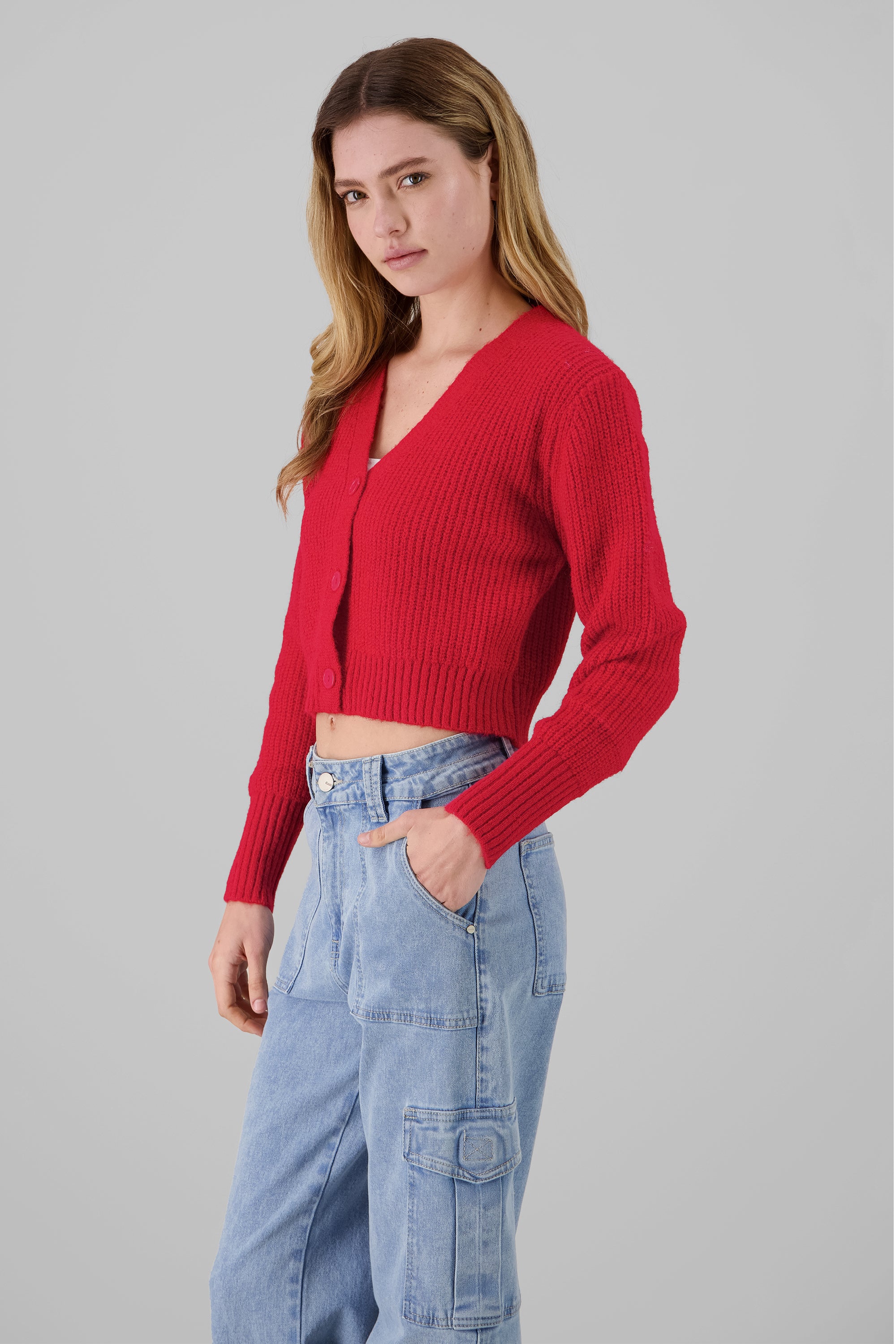 Cardigan de tejido con botones ROJO