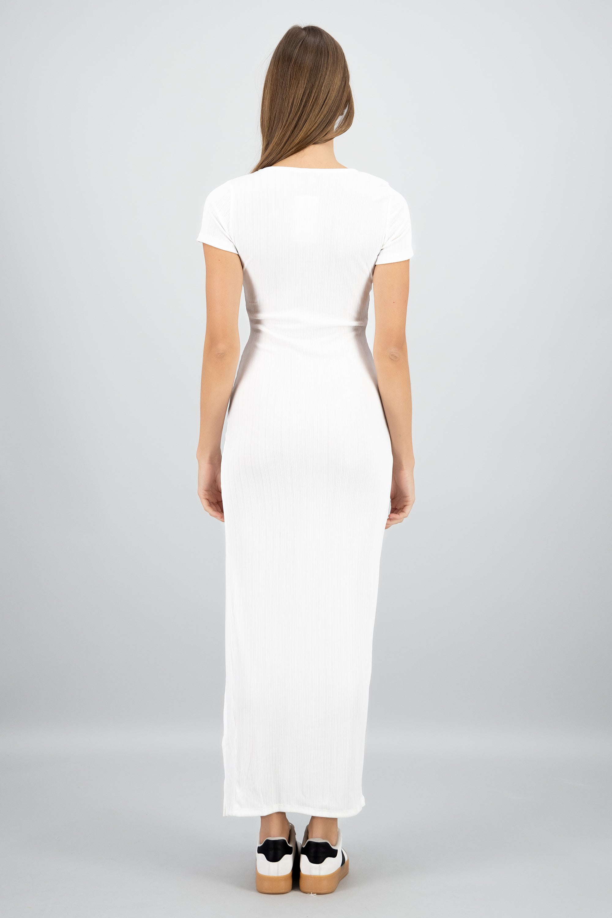 Vestido maxi rib forrado con copas BLANCO