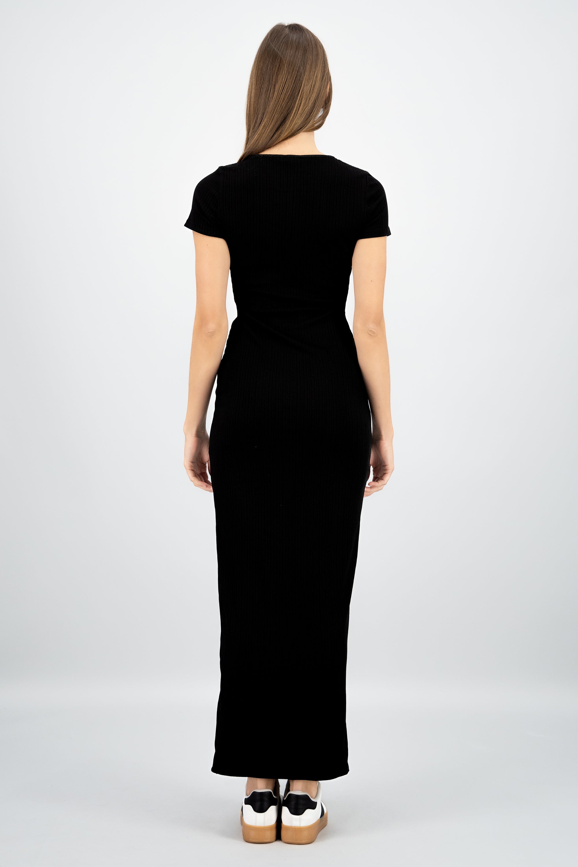 Vestido maxi rib forrado con copas NEGRO