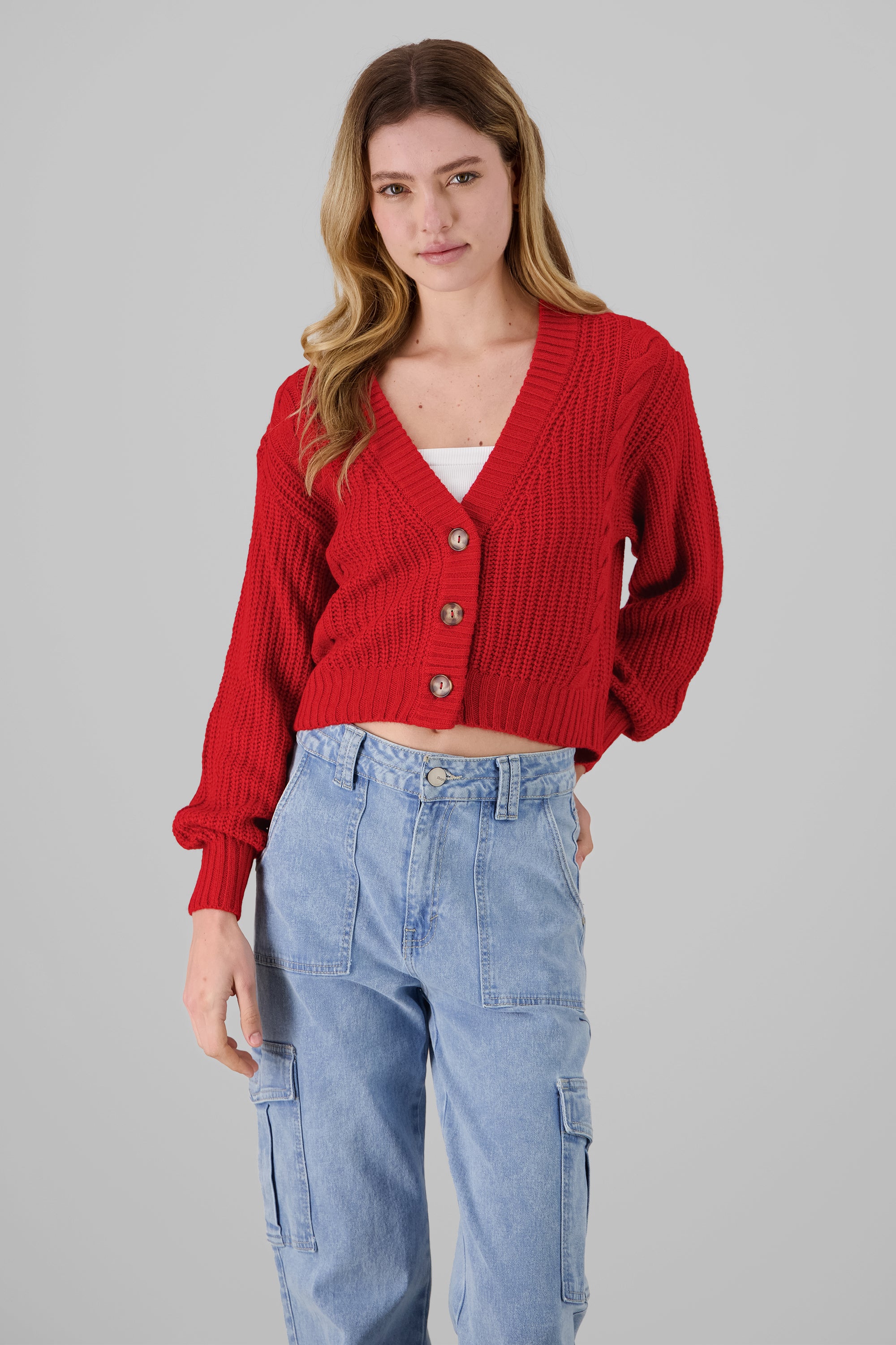 Cardigan tejido de punto ROJO