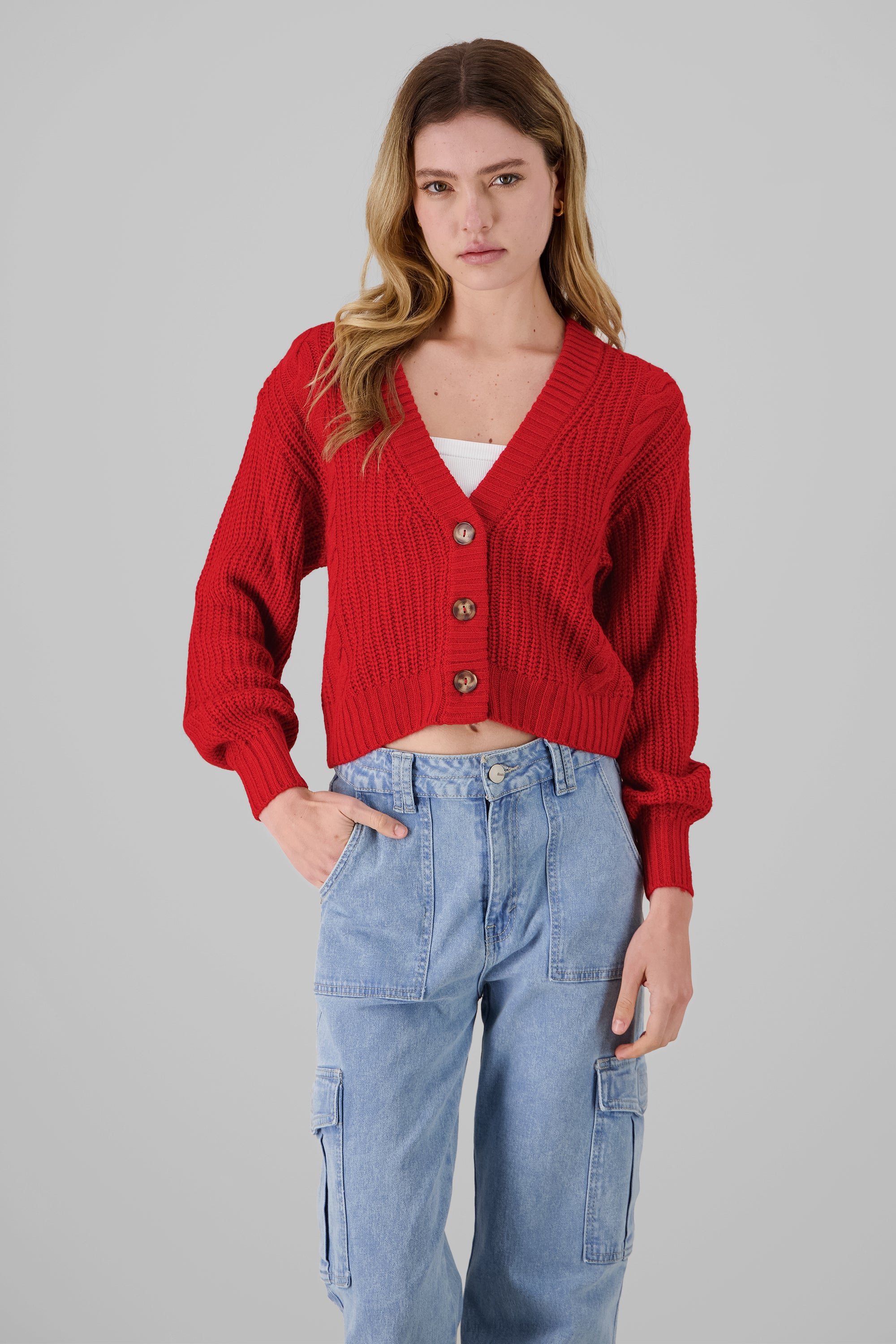 Cardigan tejido de punto ROJO