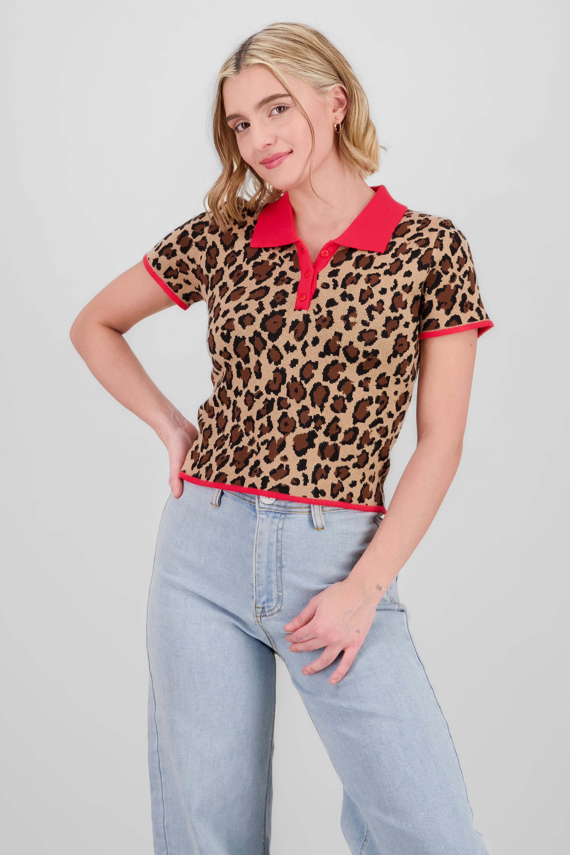 Top tejido animal print contraste CAFE COMBO