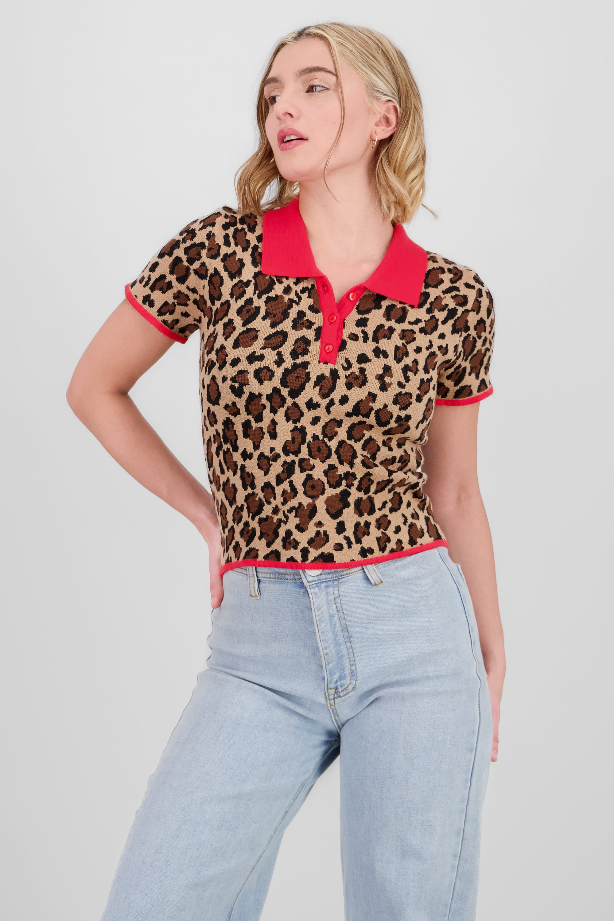 Top tejido animal print contraste CAFE COMBO