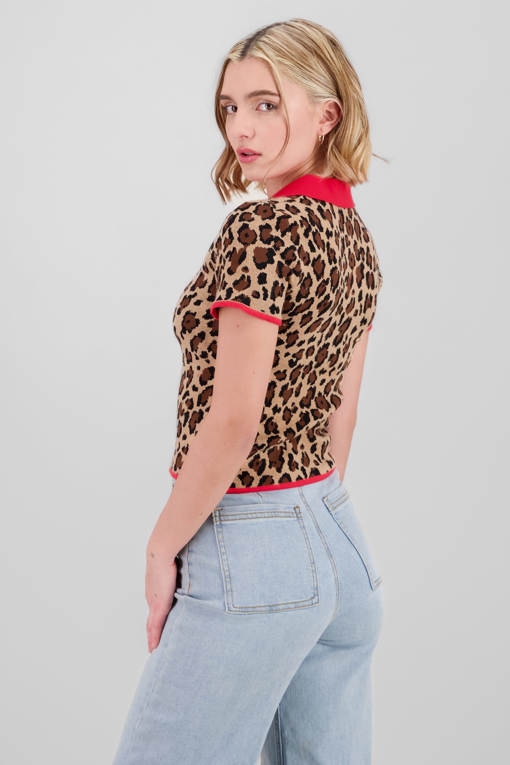 Top tejido animal print contraste CAFE COMBO