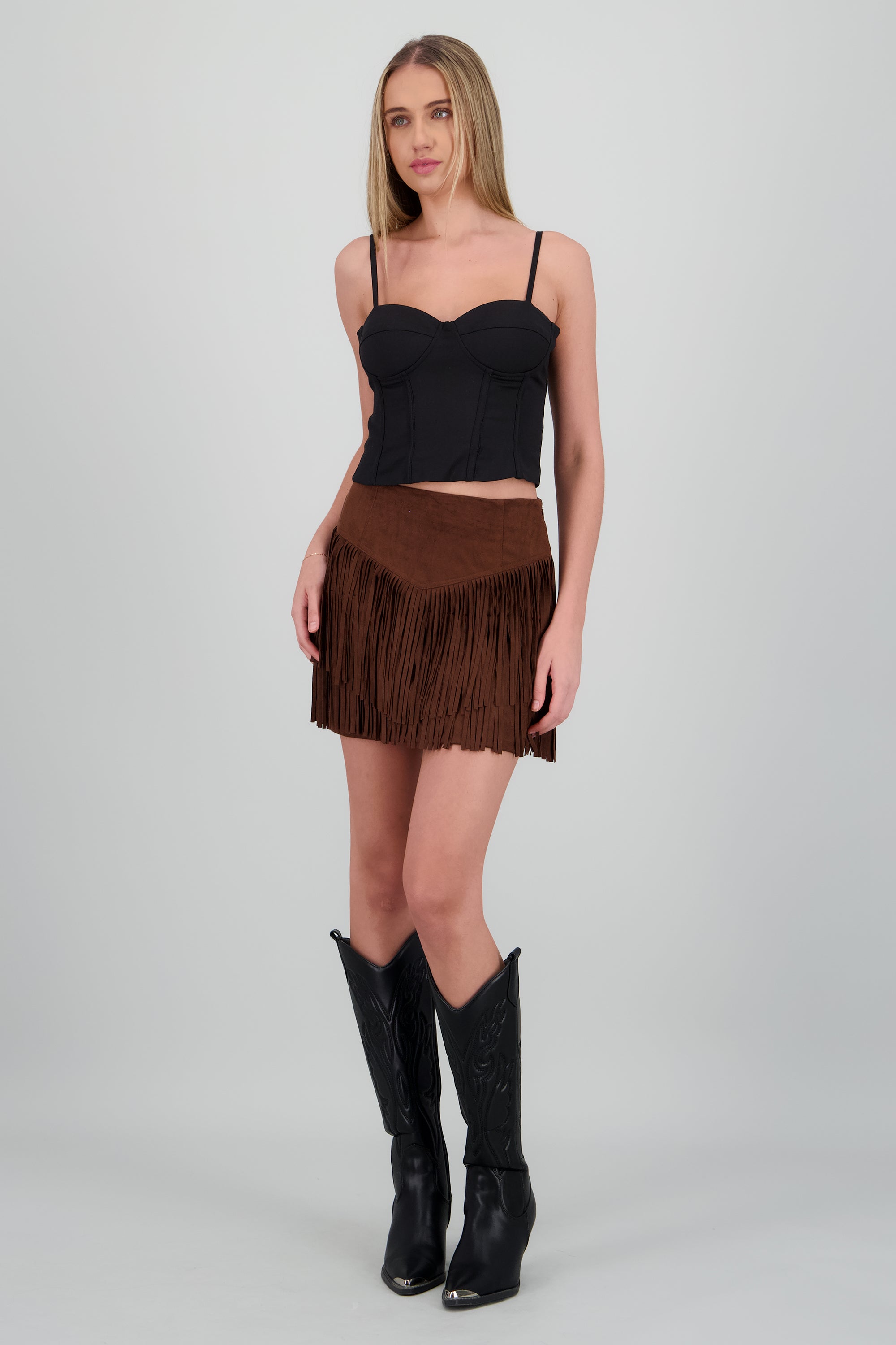 Falda gamuza flecos CHOCOLATE