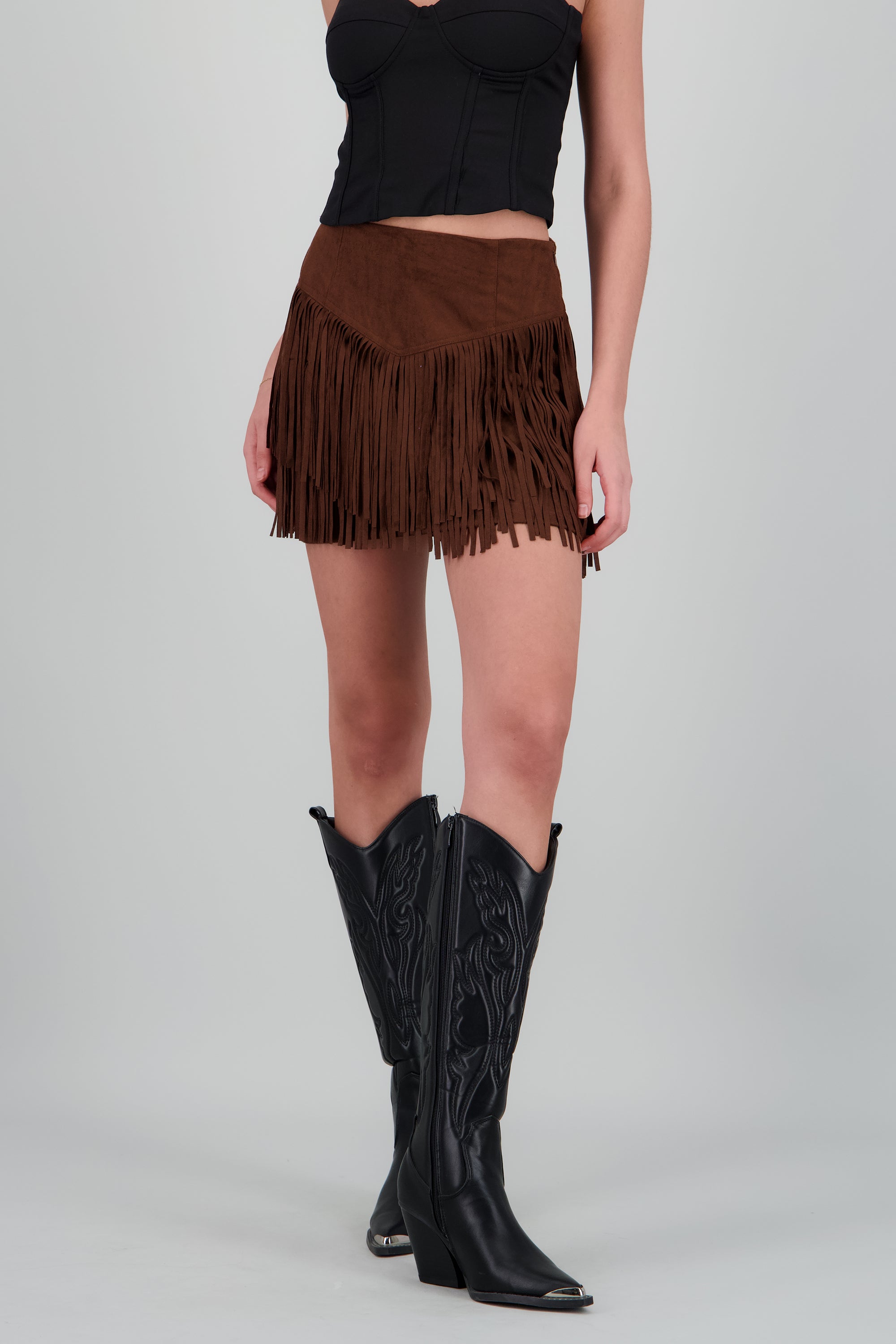 Falda gamuza flecos CHOCOLATE