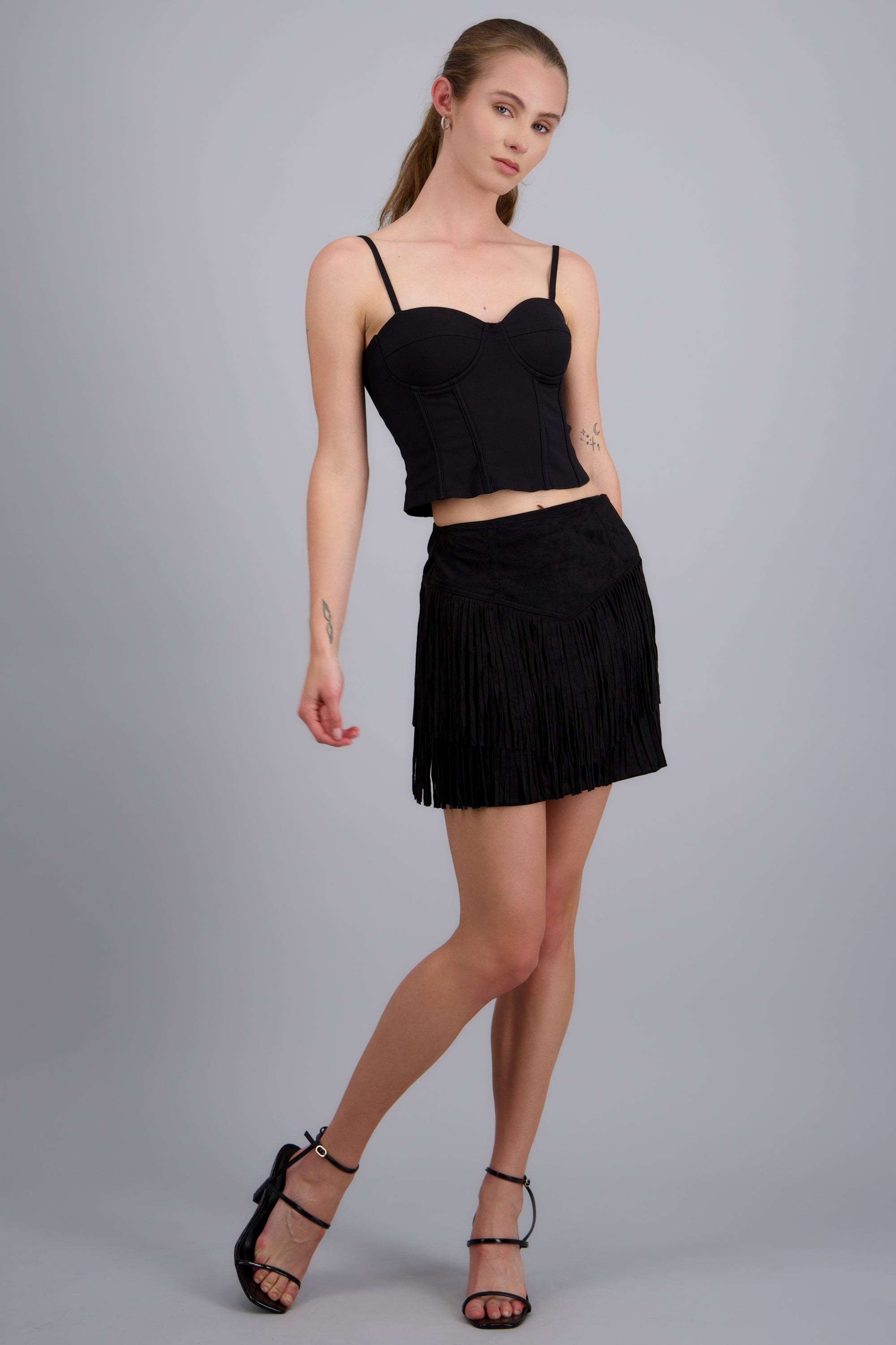 Falda gamuza flecos NEGRO