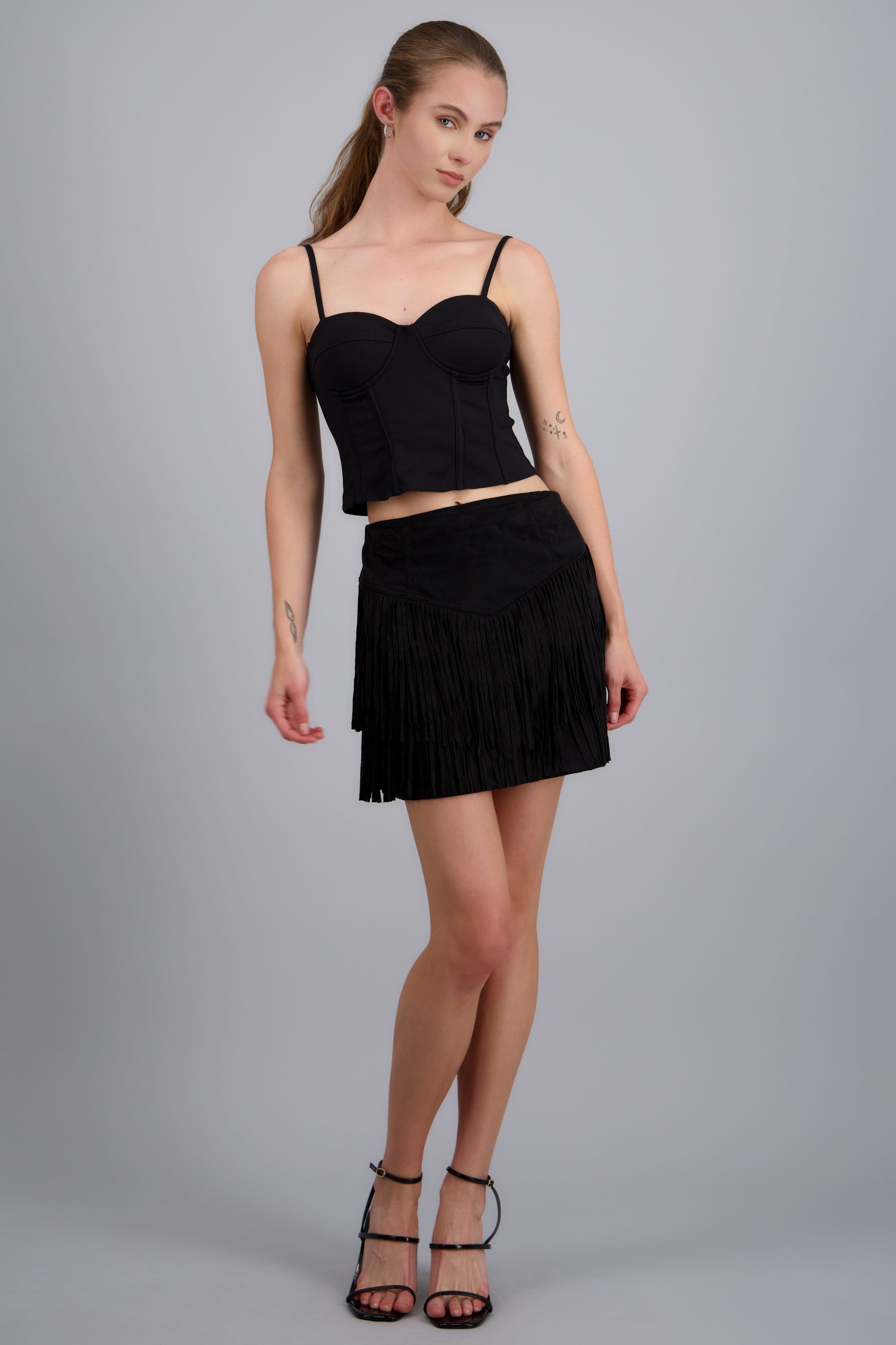 Falda gamuza flecos NEGRO