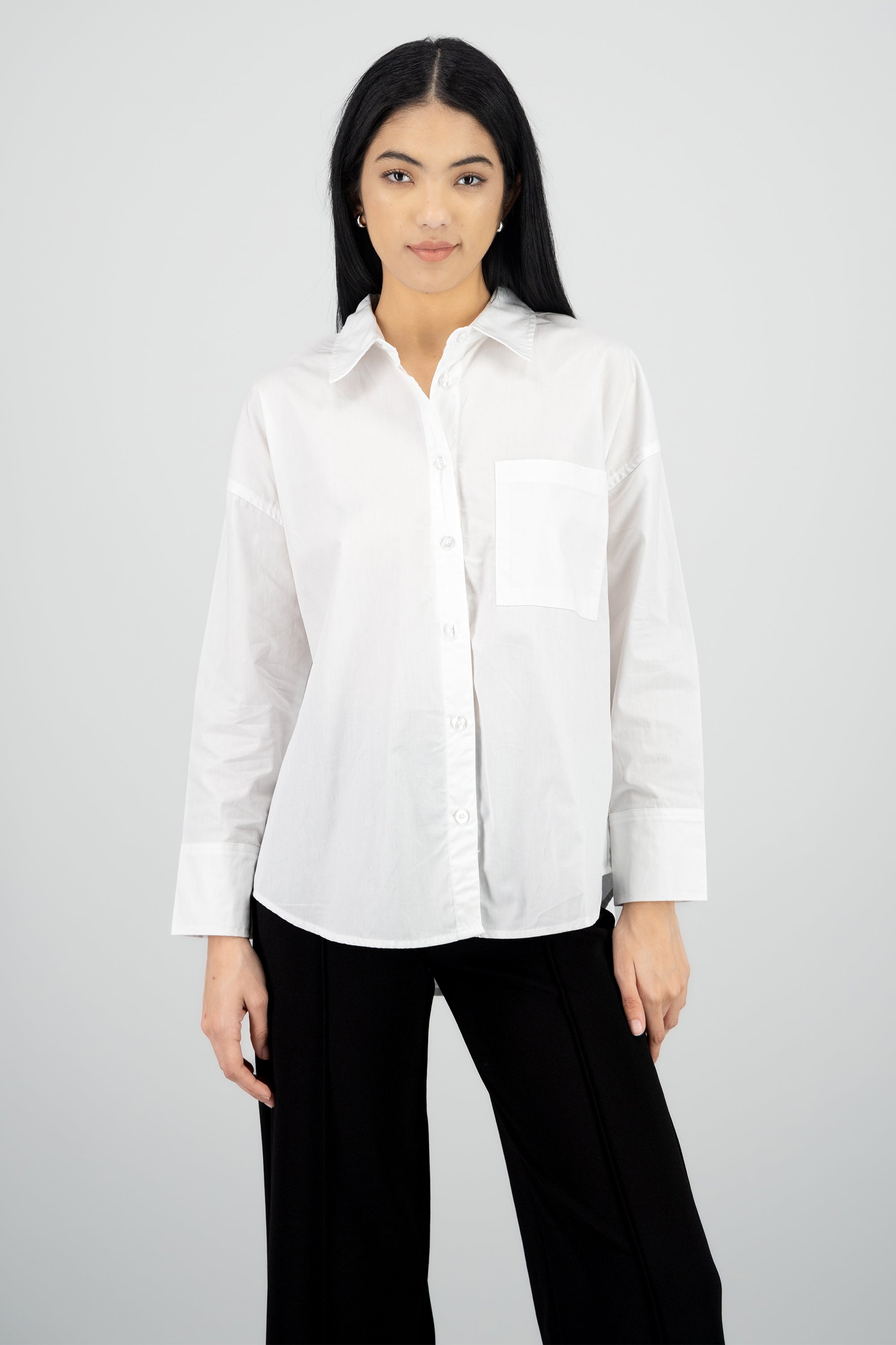 Blusa cuello polo manga larga BLANCO