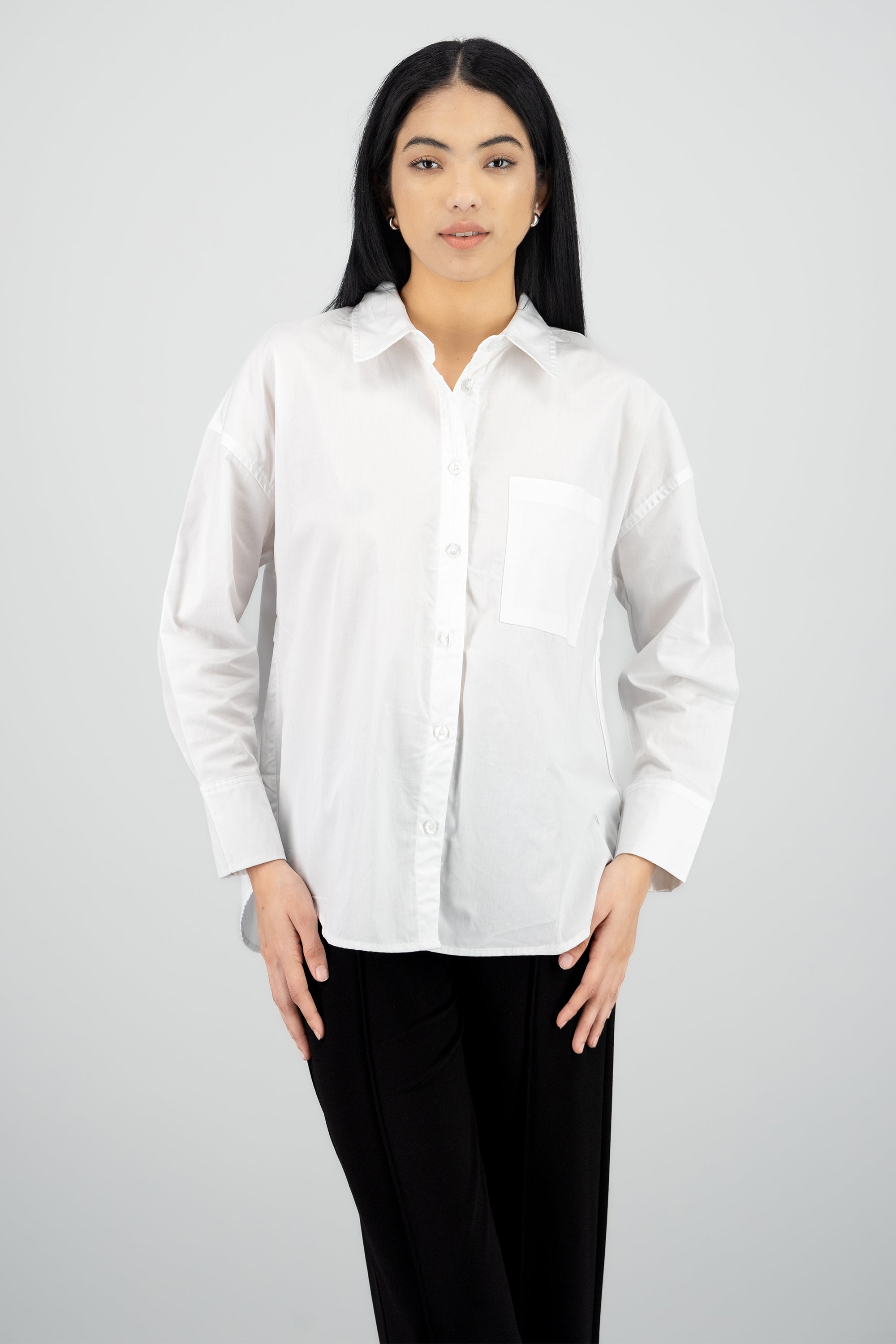 Blusa cuello polo manga larga BLANCO