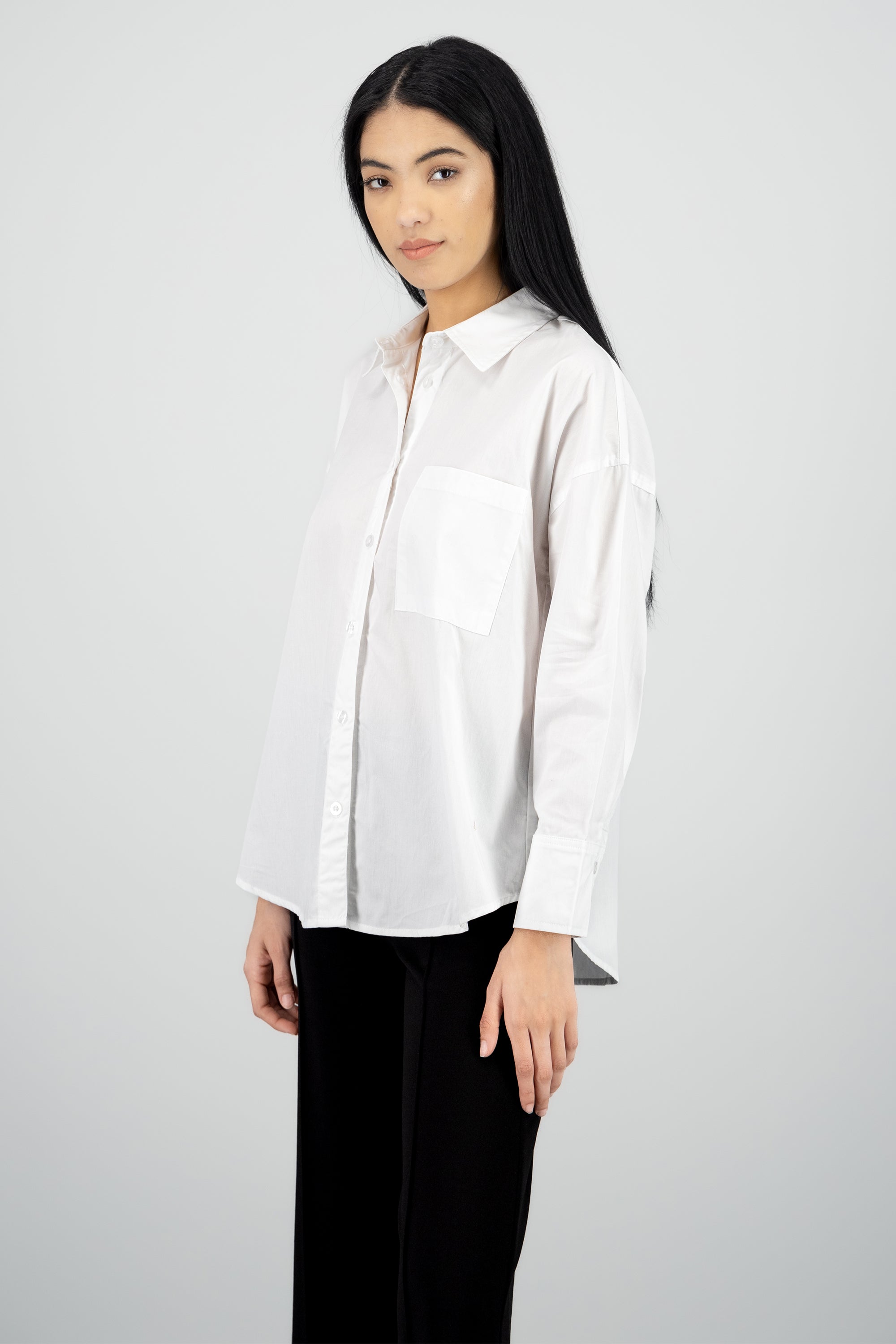 Blusa cuello polo manga larga BLANCO