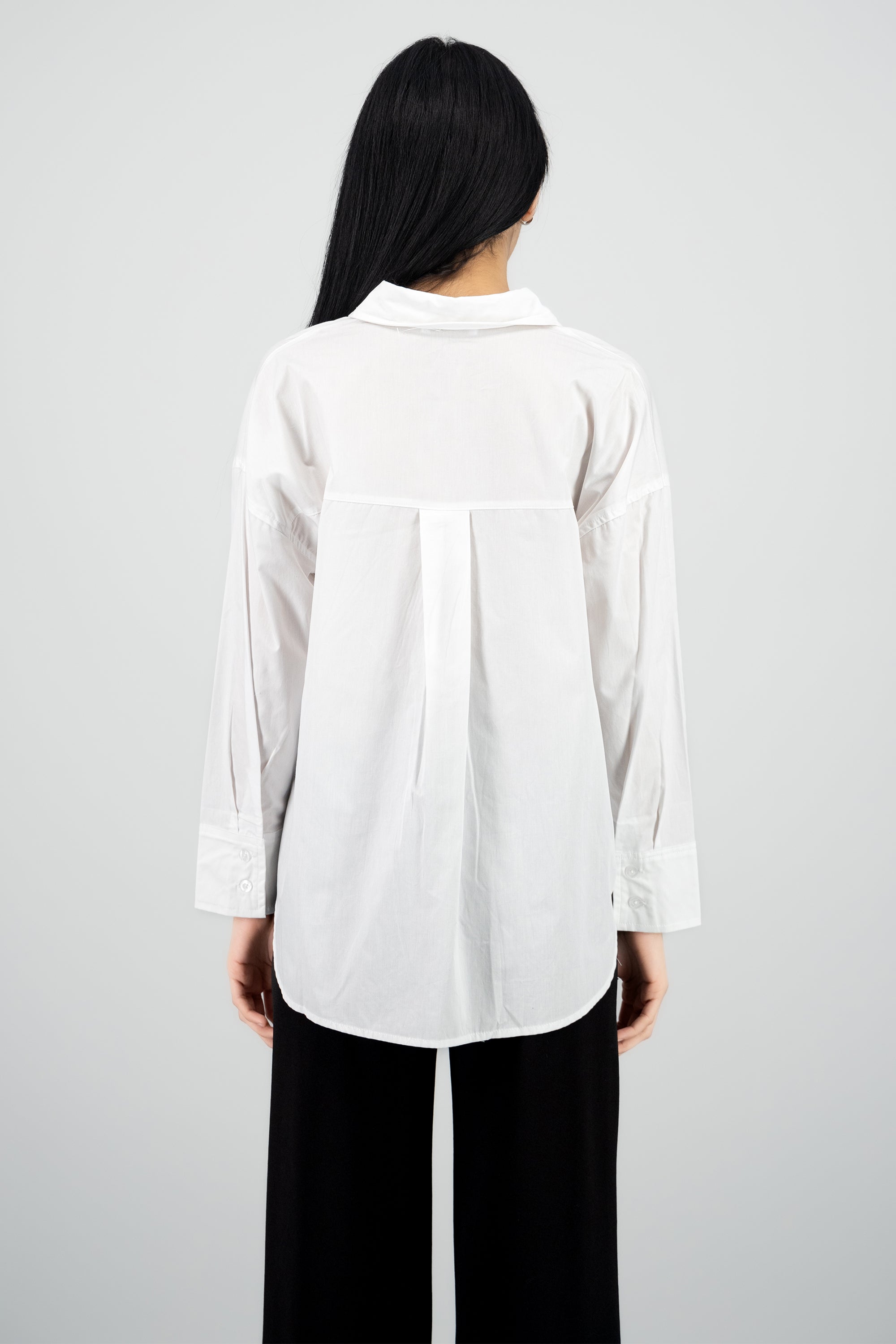 Blusa cuello polo manga larga BLANCO