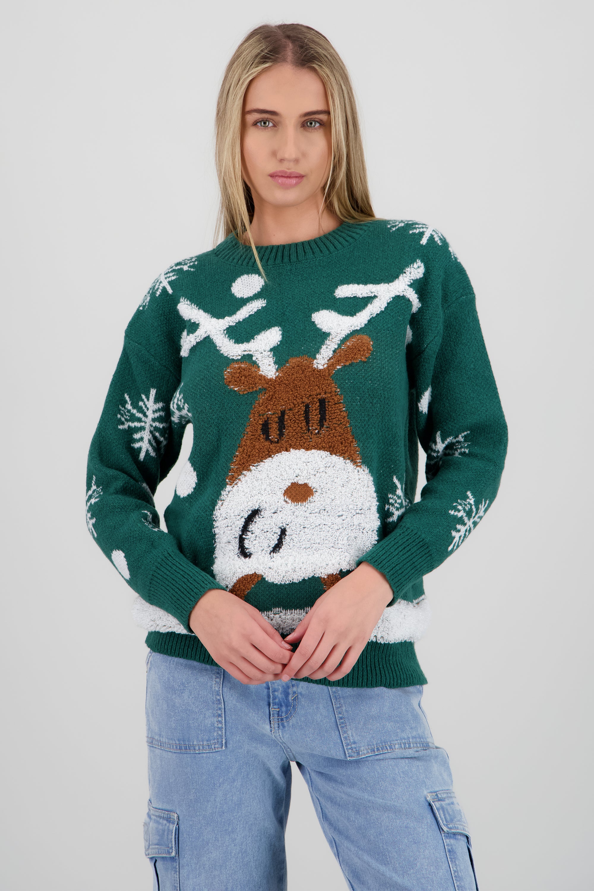 Sueter navideño reno textura VERDE CAZADOR