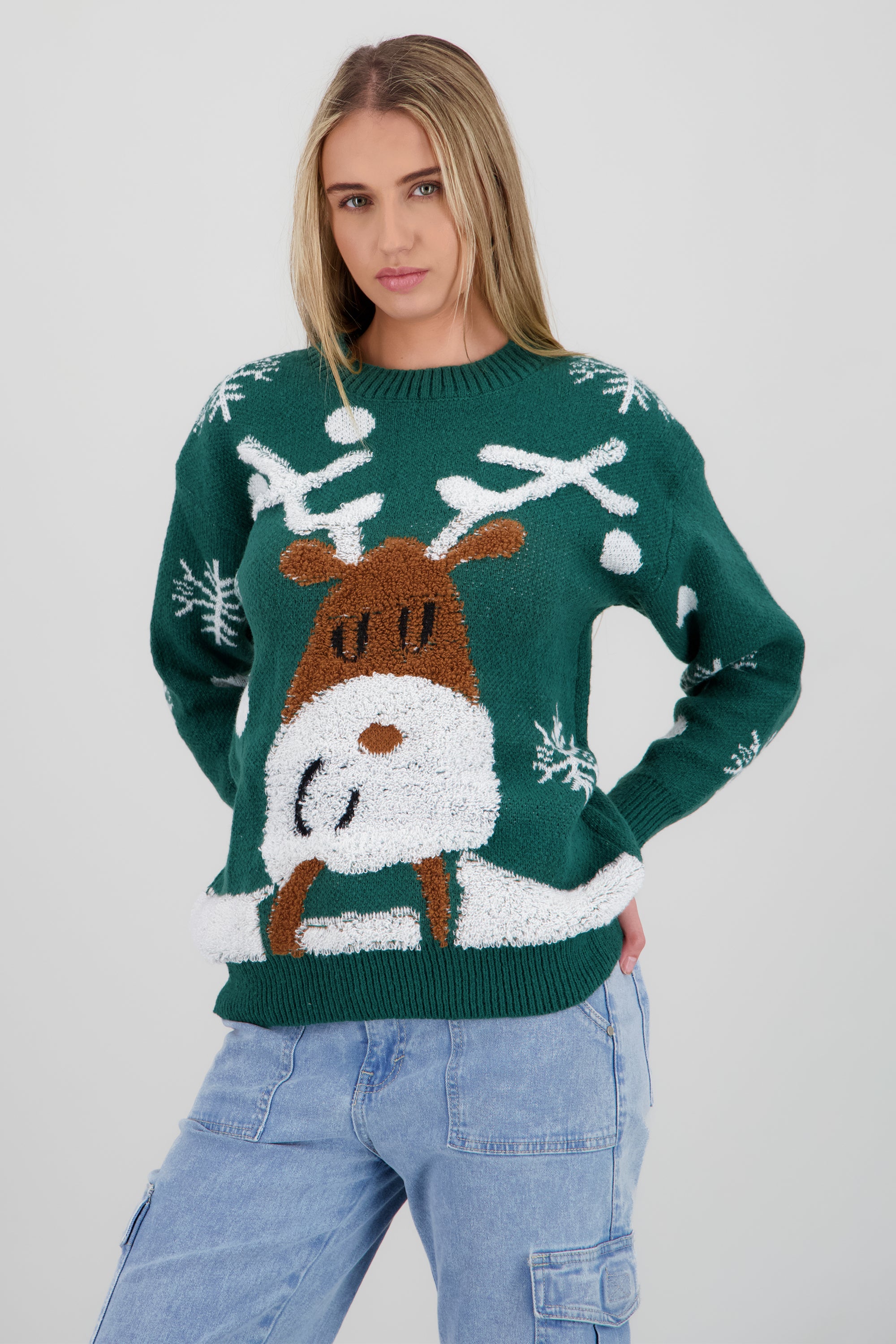 Sueter navideño reno textura VERDE CAZADOR