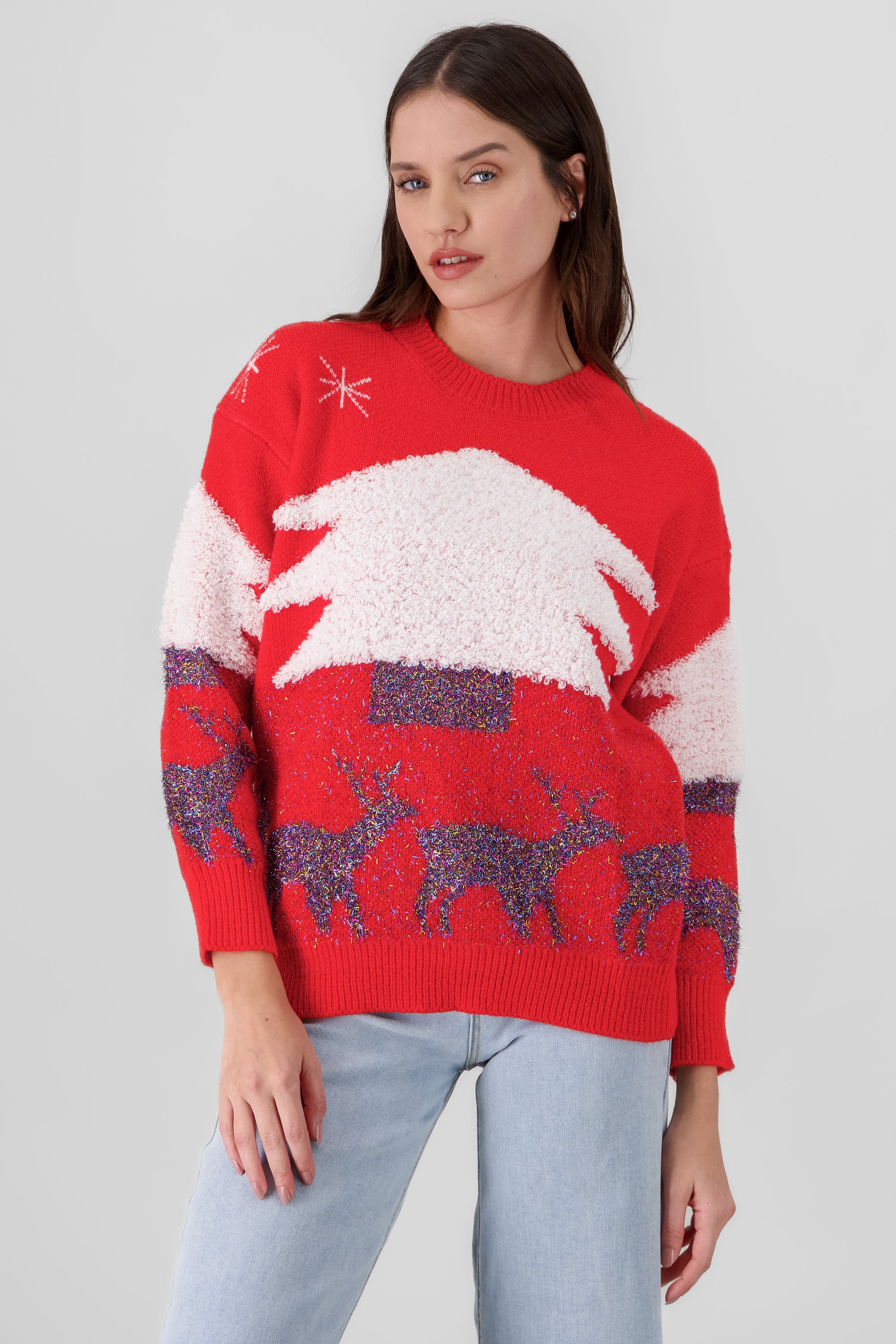 Sueter navideño arbol lurex ROJO COMBO