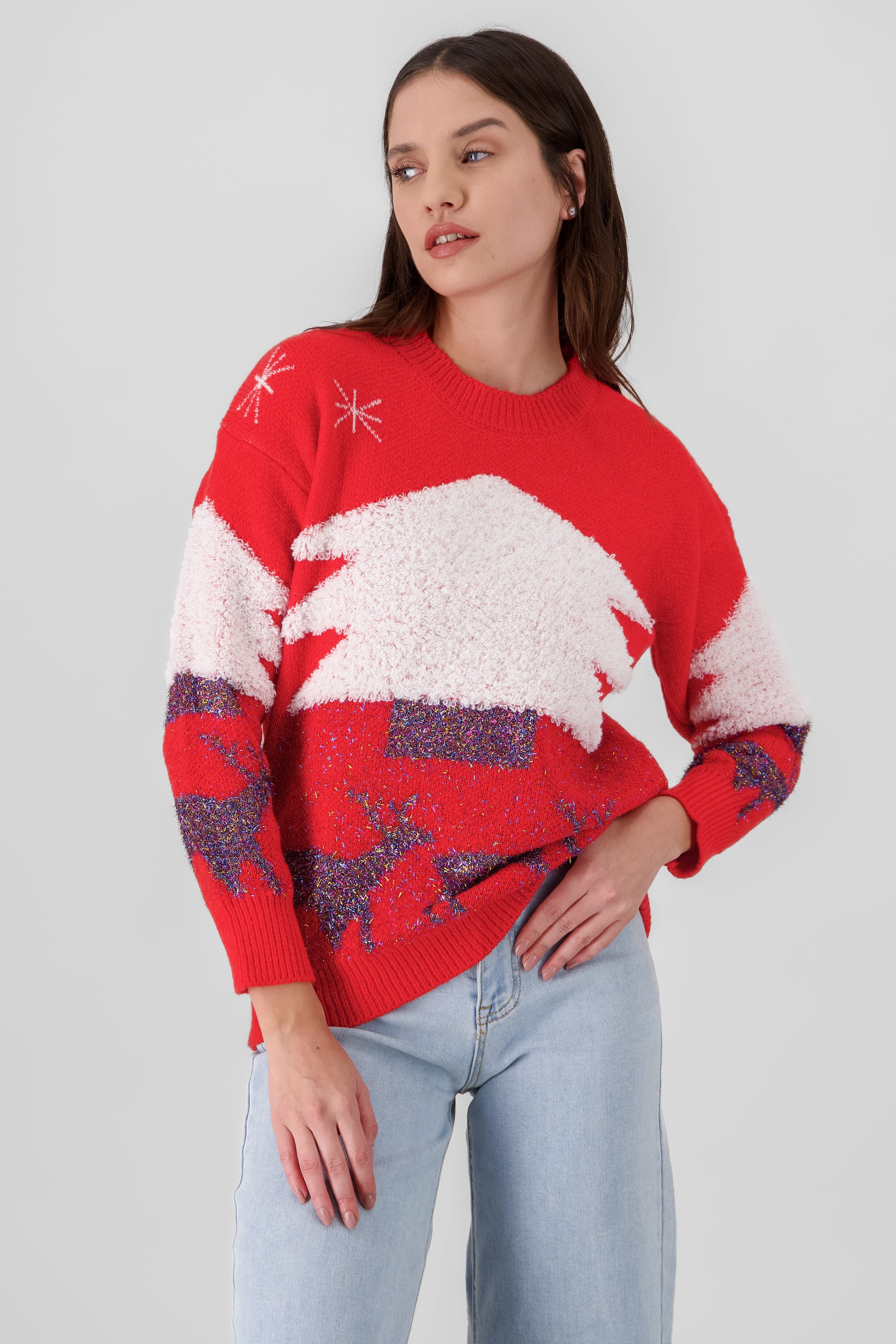 Sueter navideño arbol lurex ROJO COMBO