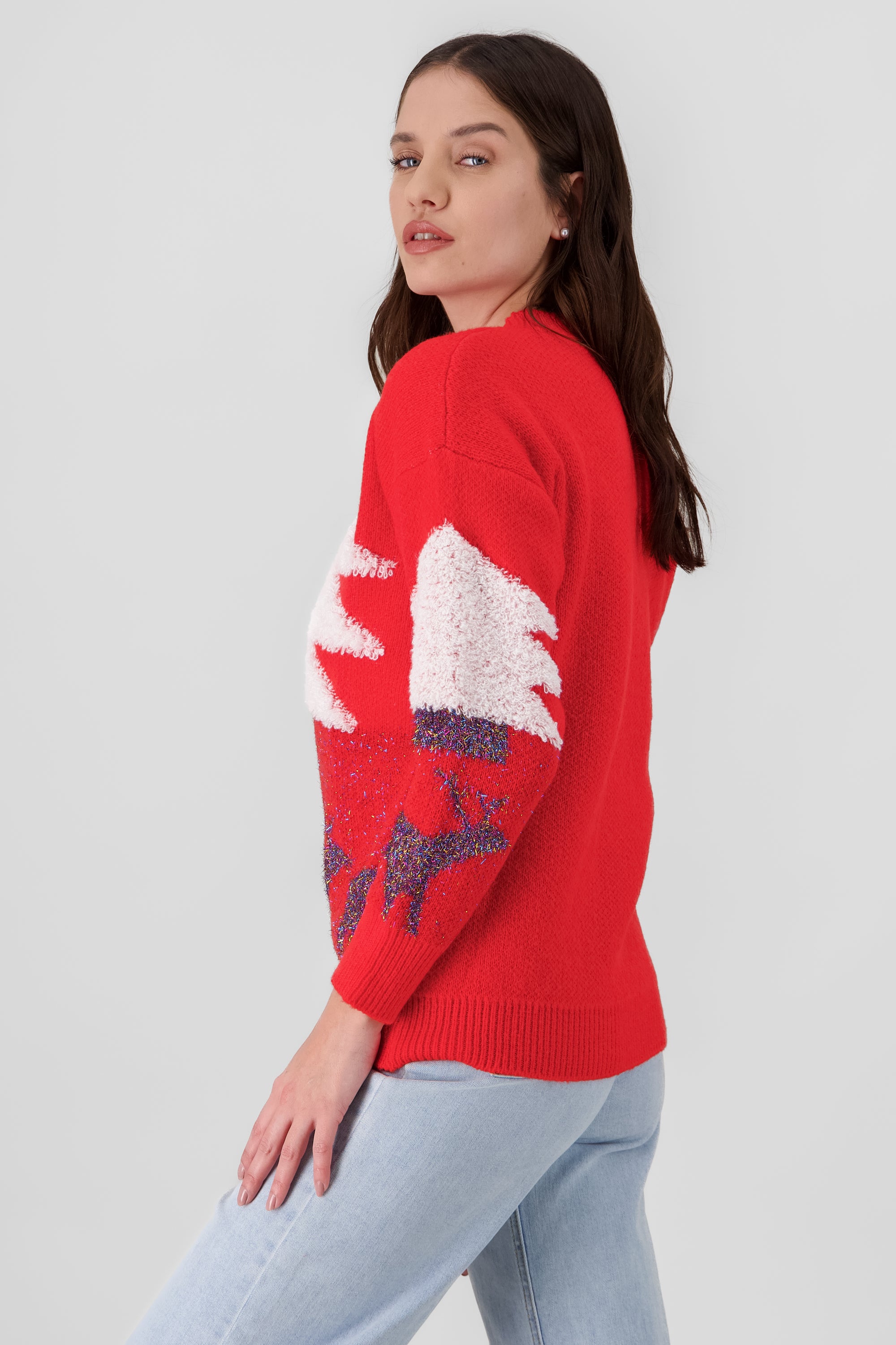 Sueter navideño arbol lurex ROJO COMBO