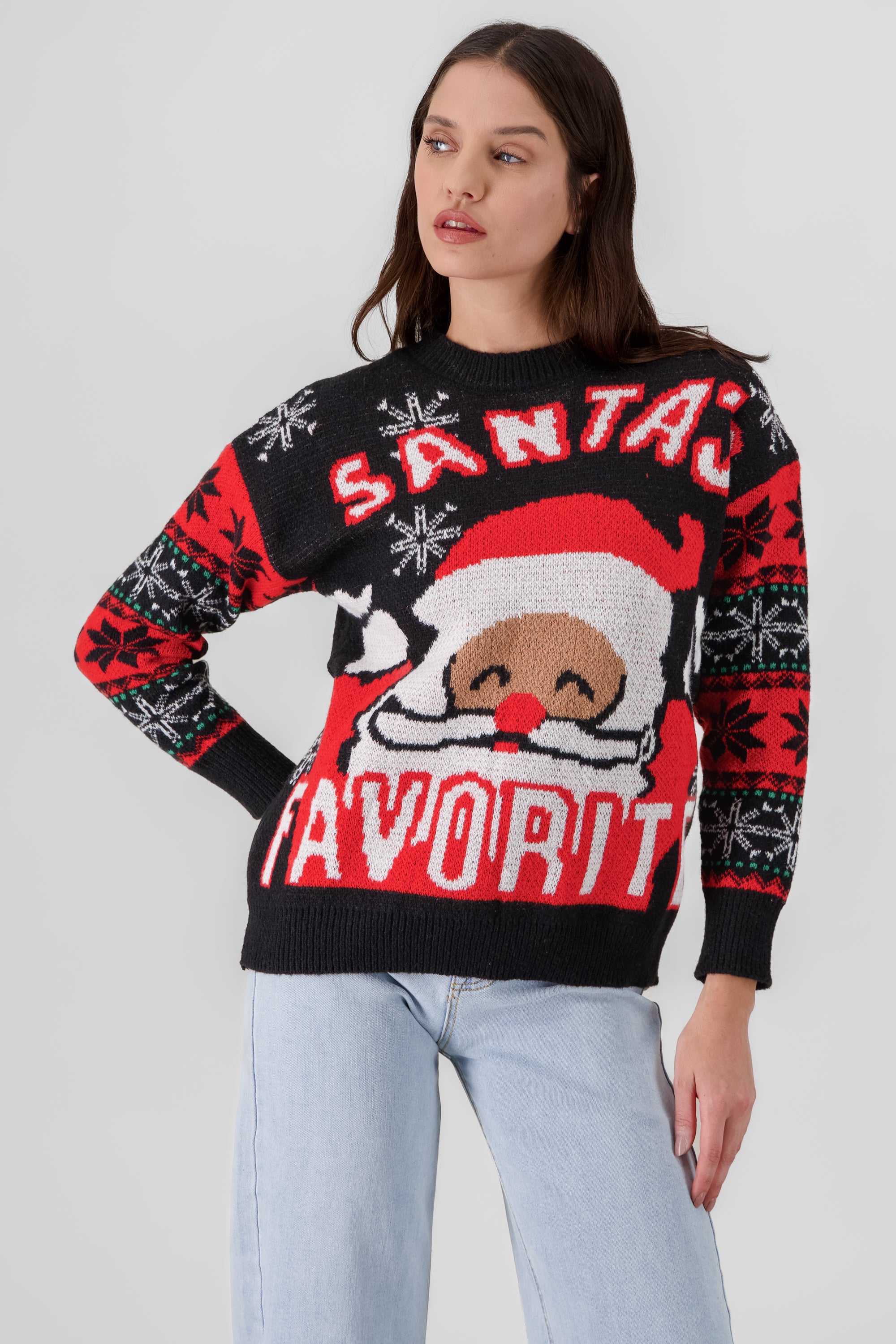 Sueter navideño santa detalle mangas NEGRO COMBO