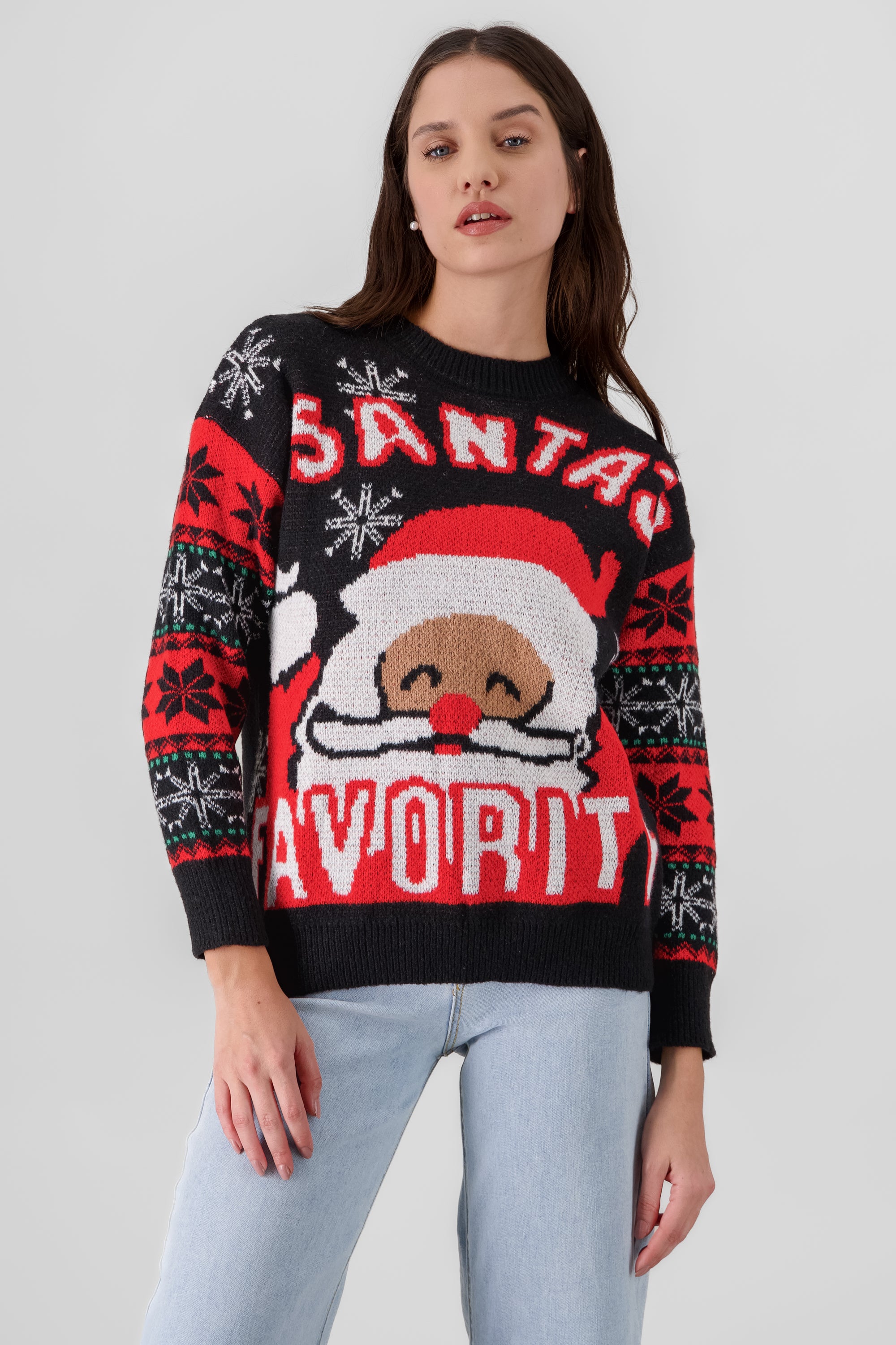 Sueter navideño santa detalle mangas NEGRO COMBO