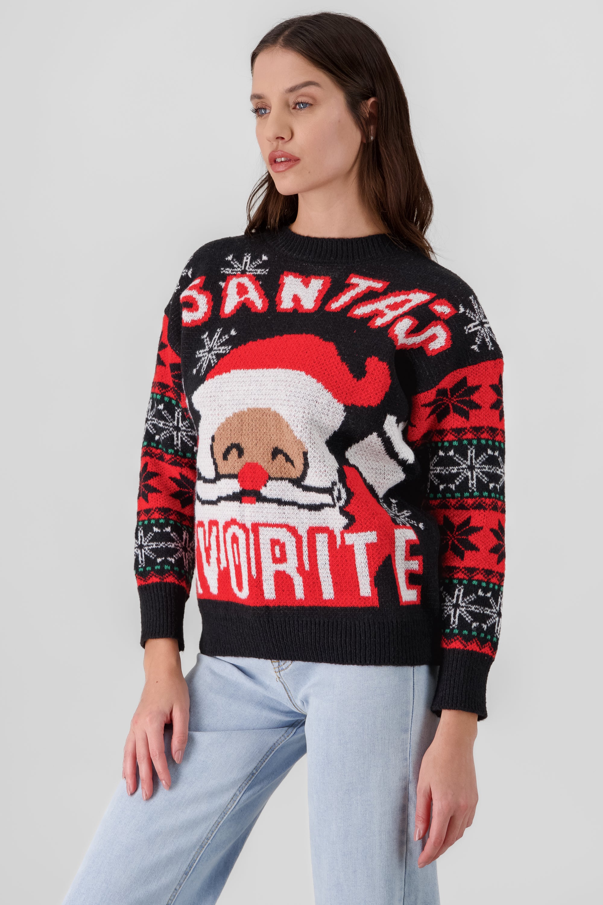 Sueter navideño santa detalle mangas NEGRO COMBO