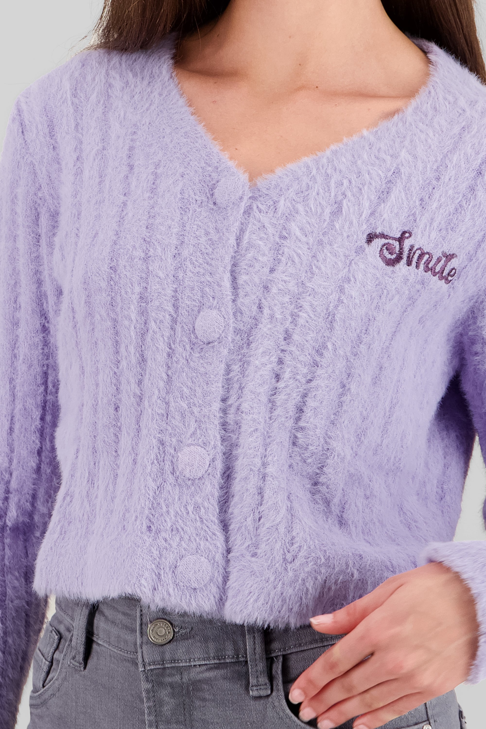 Cardigan suave detalle parche LILA