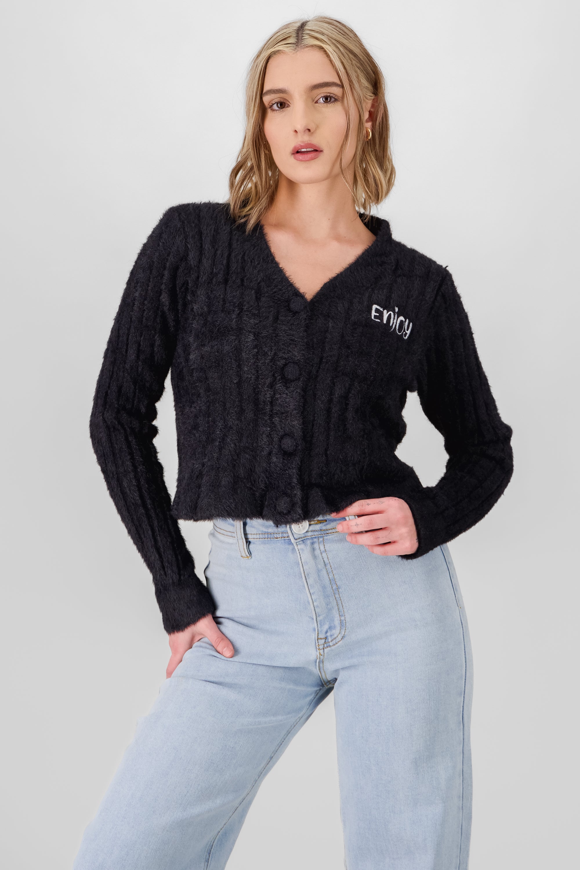 Cardigan suave detalle parche NEGRO