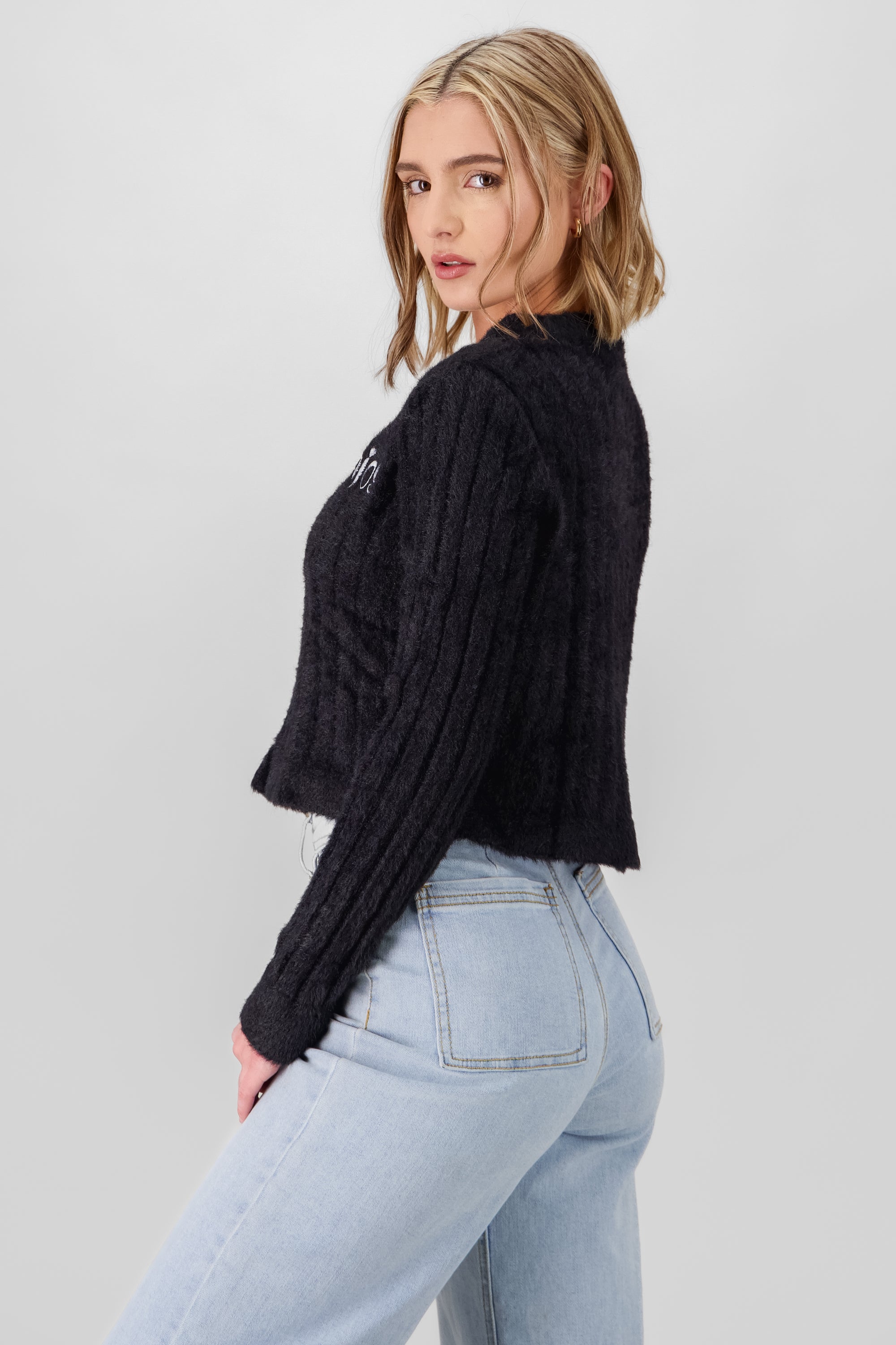 Cardigan suave detalle parche NEGRO