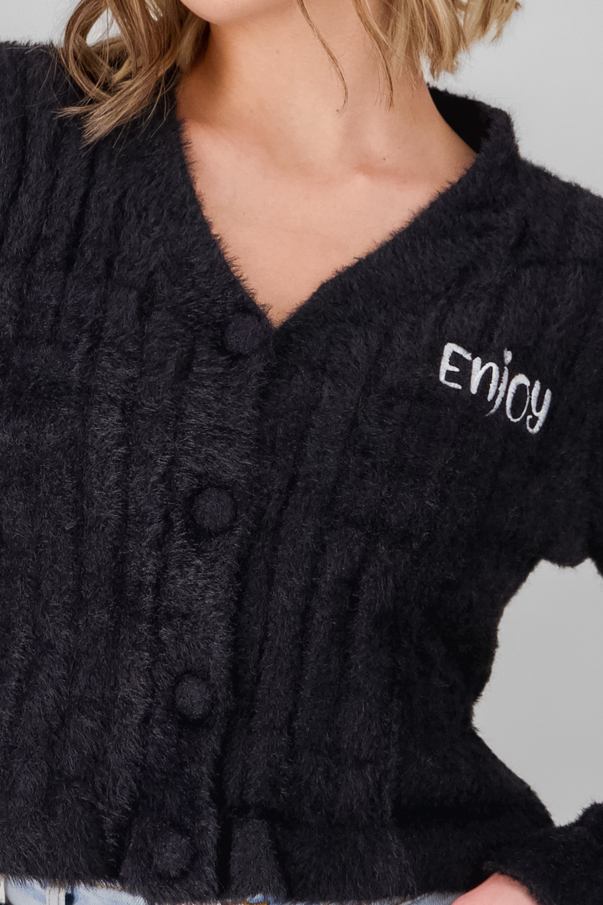 Cardigan suave detalle parche NEGRO